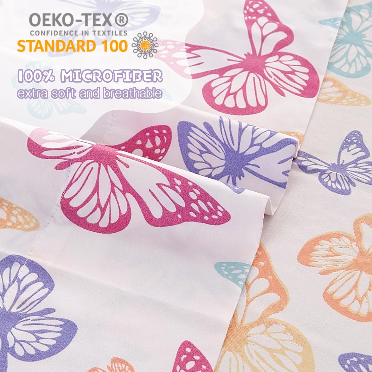 Yibeizi Butterfly Full Size Sheet Set for Girls, Kids Cute Bedsheet Microfiber Deep Pocket Bedding Sheets & Pillowcases 4 Pieces