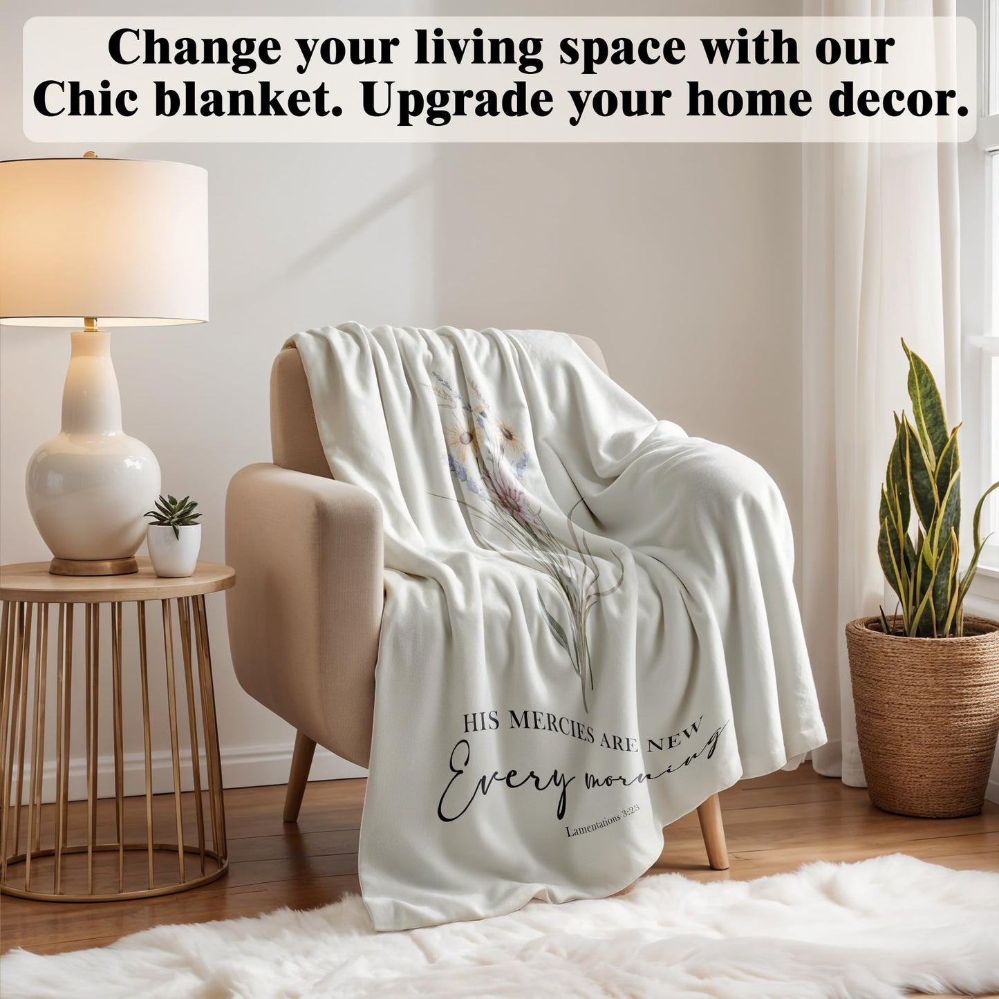 VRW His Mercies are New Every Morning Christian Blanket, Boho Floral Christian Bible Verse Flannel Throw Blankets for Women, Religious Prayer Hug Blankets for Bedroom Living Room Couch Sofa,50x60 Inch