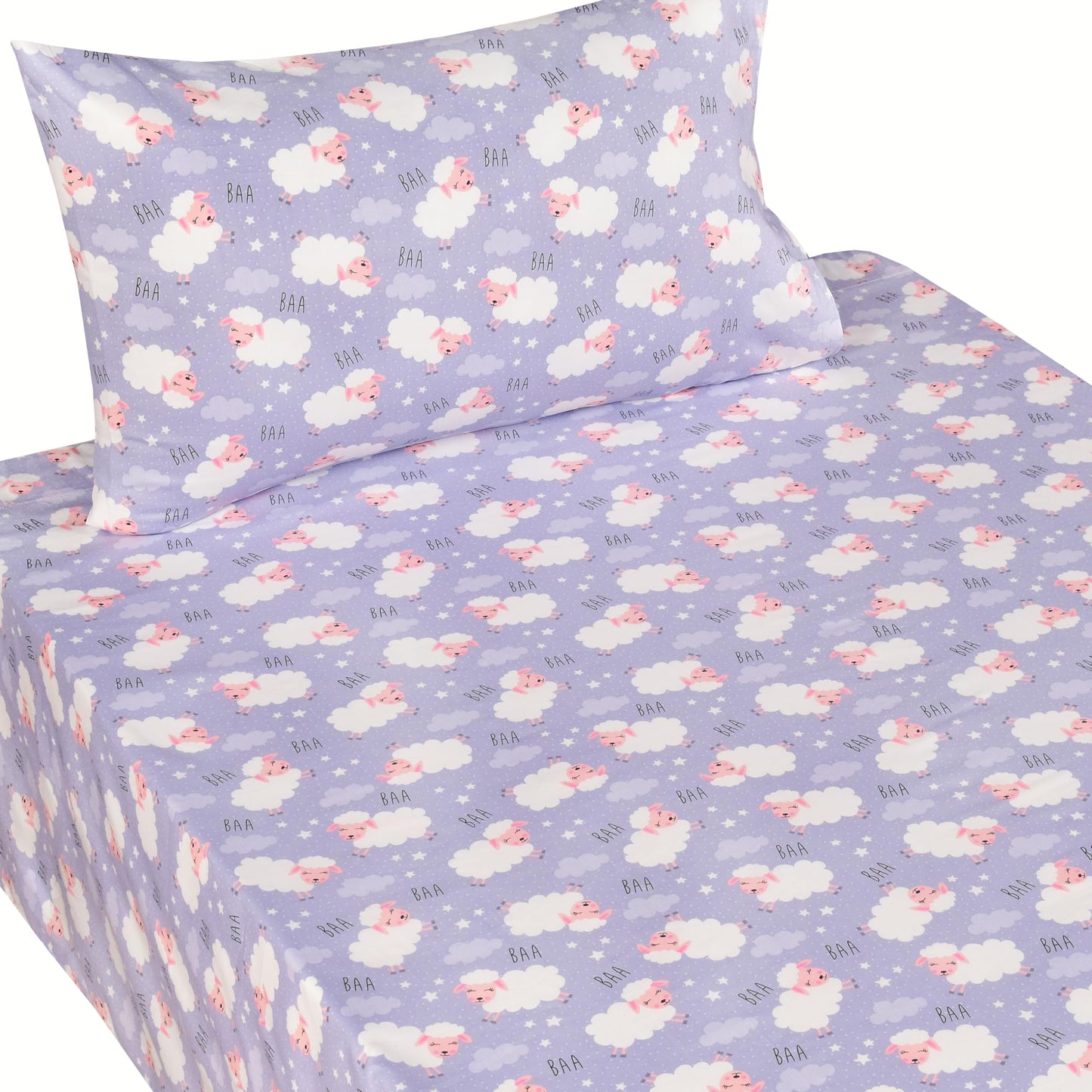 Scientific Sleep Good Night Sheep Cute Fun Cozy 3 Pcs Twin Bed Sheet Set 100% Cotton Flat Sheet & Fitted Sheet & Pillowcase Natural Bedding Set for Kids Boys Girls (Sheep)
