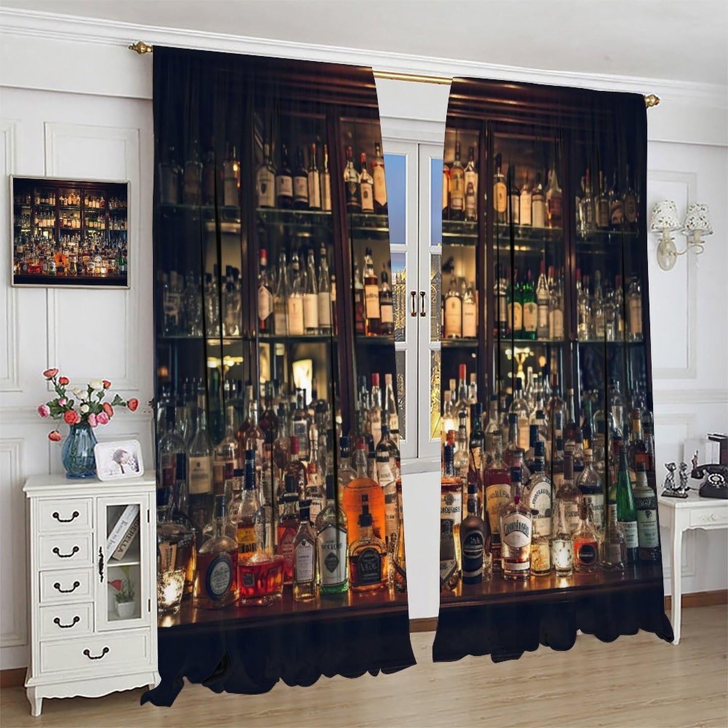 VUMIVI Retro Bar Curtains Variety of Liquors Dark Color Scheme Modern Scenic Art Bar Theme Rod Pocket Window Treatments for Living Dining Kitchen Pub Restaurant Salon 42" W X 44.5" L