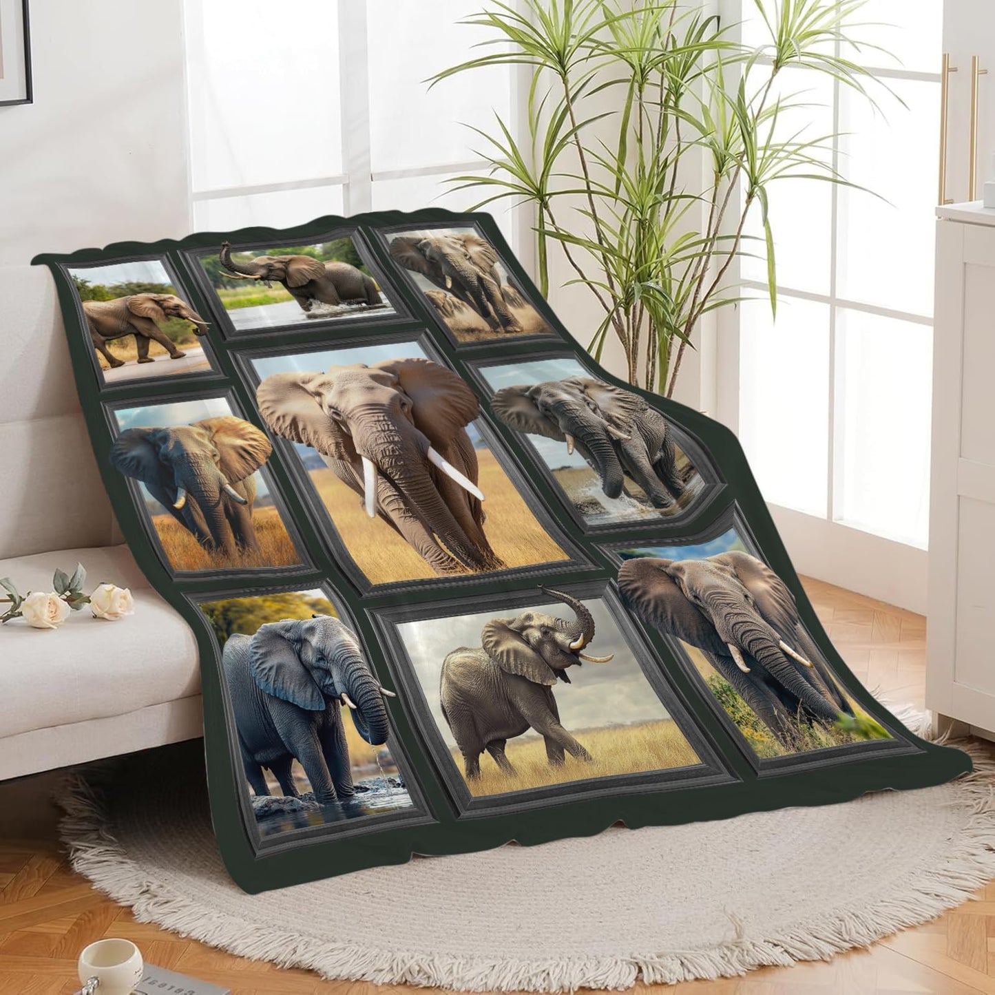 Lovira Elephant Throw Blanket Safari Animal Throw Blankets Gifts Stuff Decor Fleece Plush Flannel for Lover Men Women 40"x50"