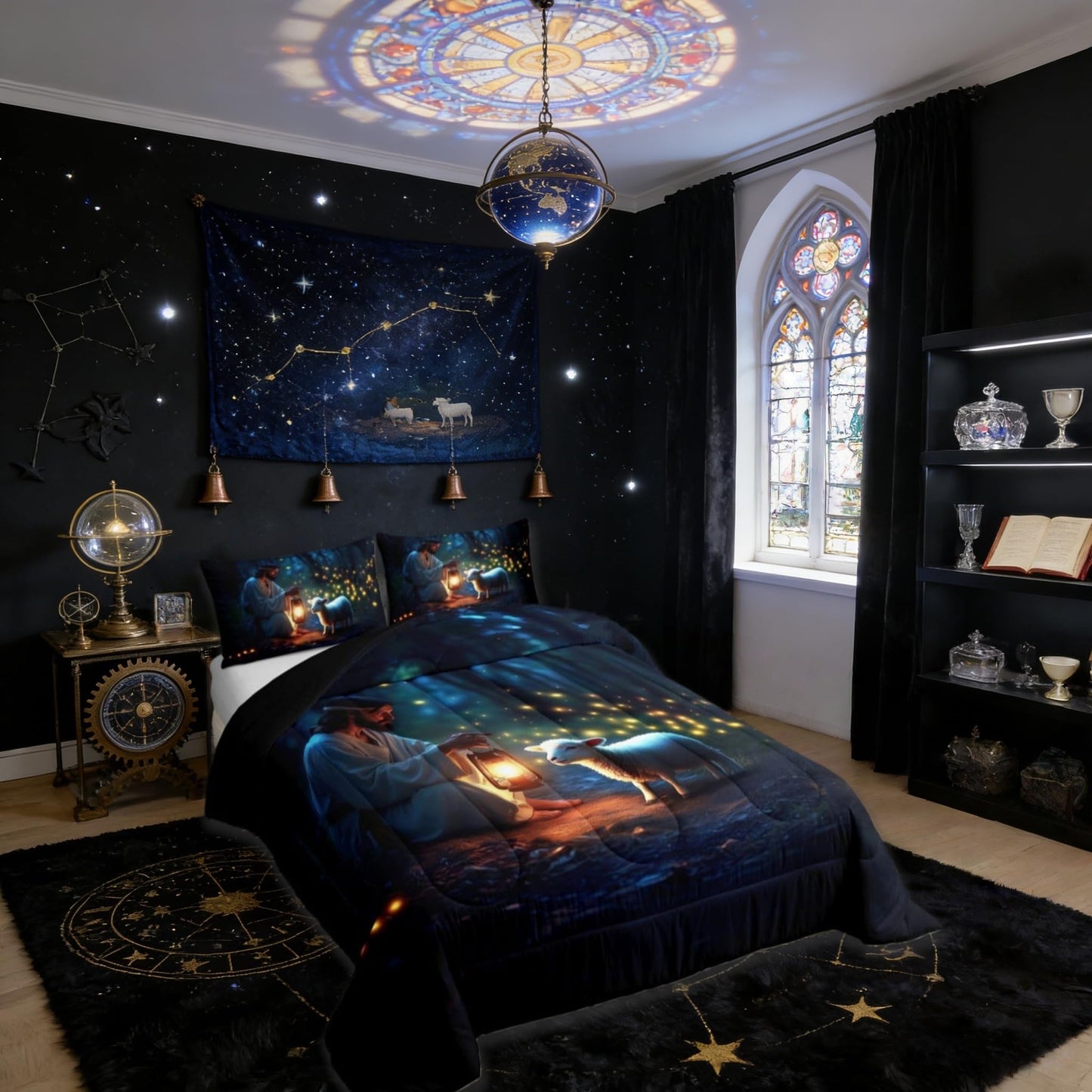 Manfei Western Girls Bedding Set Twin Size,Serenity Prayer Lost Lamb Comforter Set,Inspirational Bible Verse Quilt Comforter Girls Boys Teens,Dark Blue Room Decor All Season,1 Pillowcase