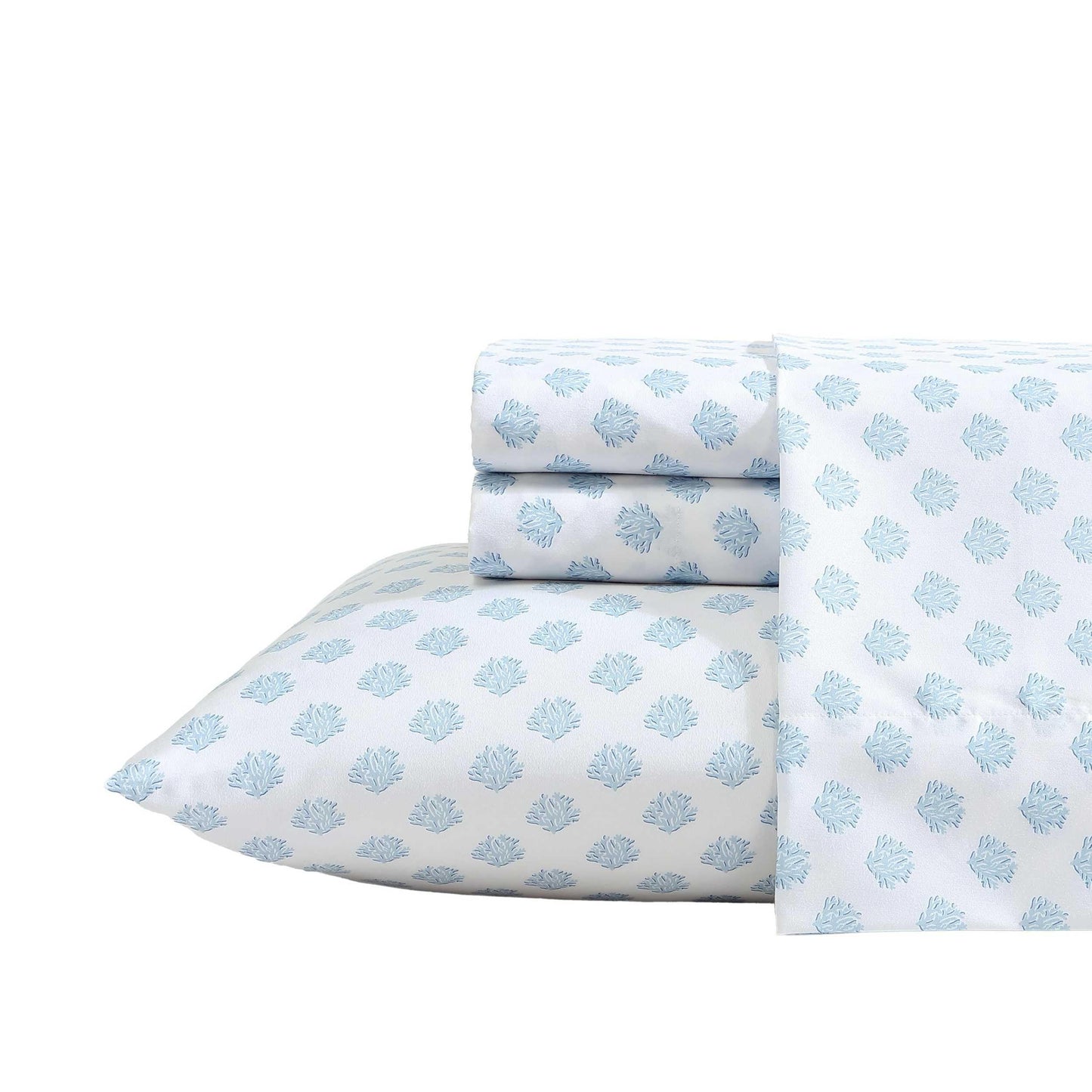 Nautica - Sheet Set, Breathable & Cooling Microfiber Bedding with Matching Pillowcases, Deep Pocket, Fully Elasticized (Coastal Coral Ocean Breeze Blue, Queen)