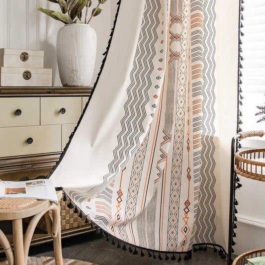 ColorBird Boho Curtains 2 Panels 84 Inches Length Orange Patterned Window Treatment Striped Geometric Aztec Western Curtain & Drapes for Living Bedroom Dining Room Boho Chic Deco
