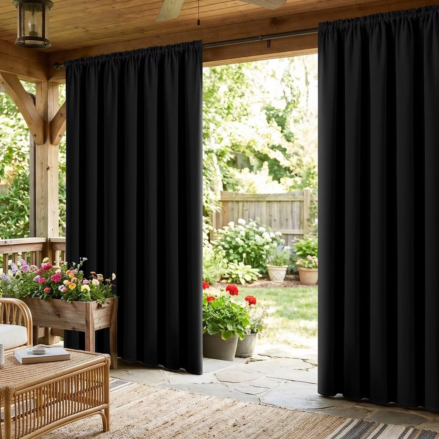 CUCRAF Black Blackout Curtains 84 inch Length 2 Panels Set, Rod Pocket Room Darkening Drapes for Bedroom Living Room, Insulated Thermal Light Blocking Window Curtain (W52 x L84 Inch)