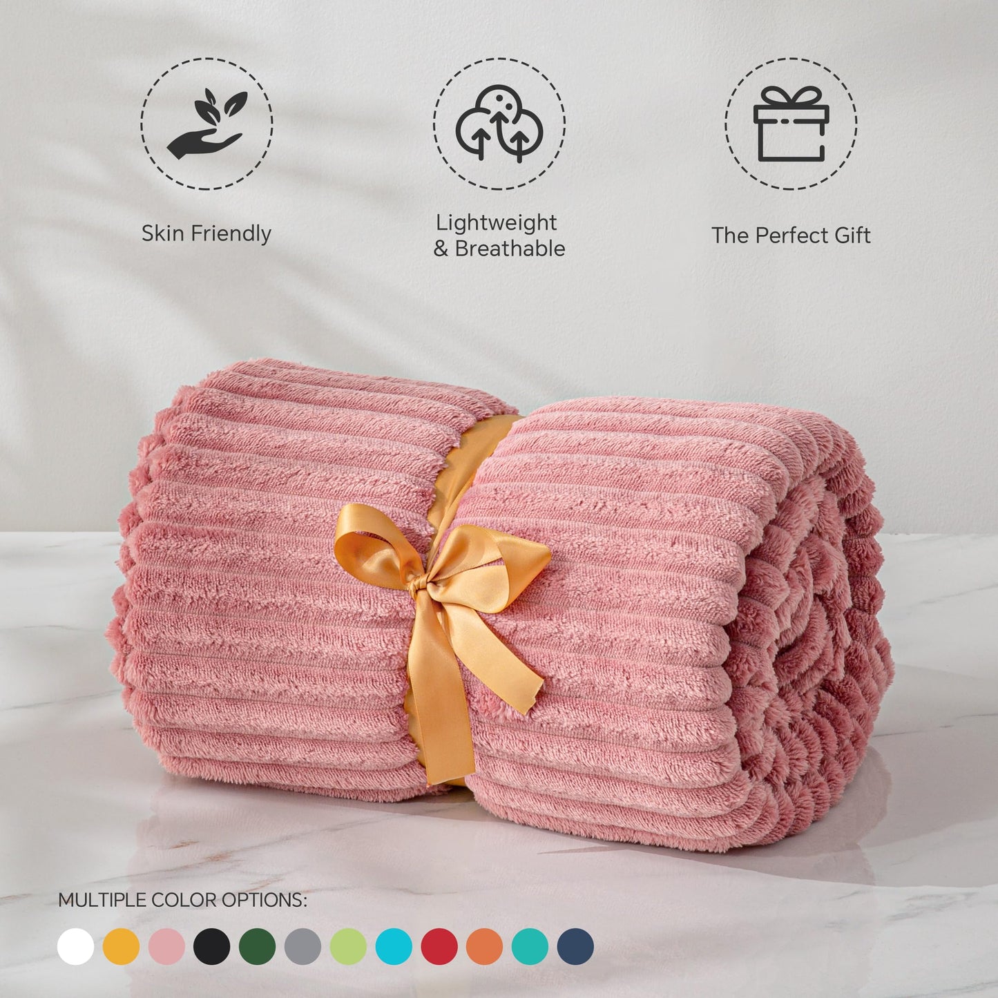 BEDELITE 2 Pieces 3D Ribbed Jacquard Soft and Warm Decorative Fuzzy Blankets, Pink, 50x60IN