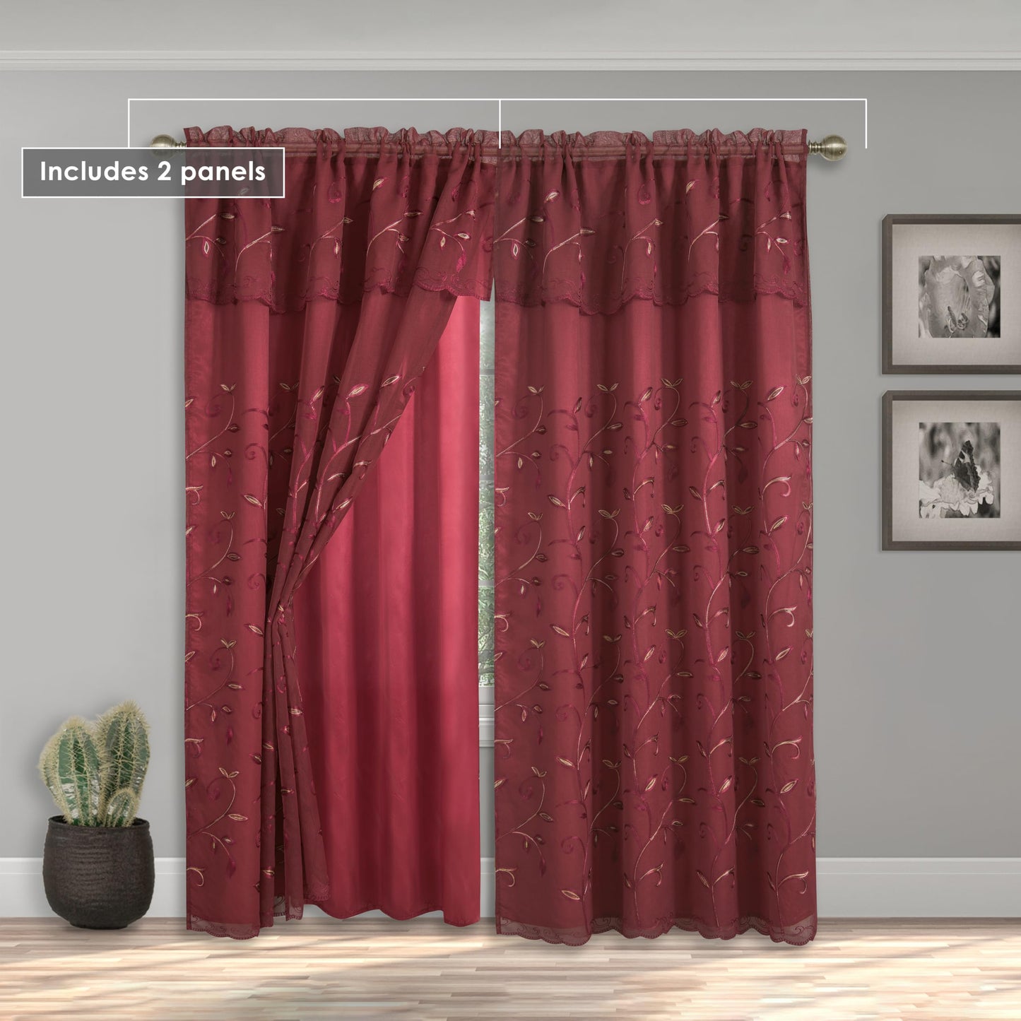 Elegant Comfort Luxury Curtain/Window Panel Set with Attached Valance and Backing 54" X 84 inch (Set of 2), Burgundy