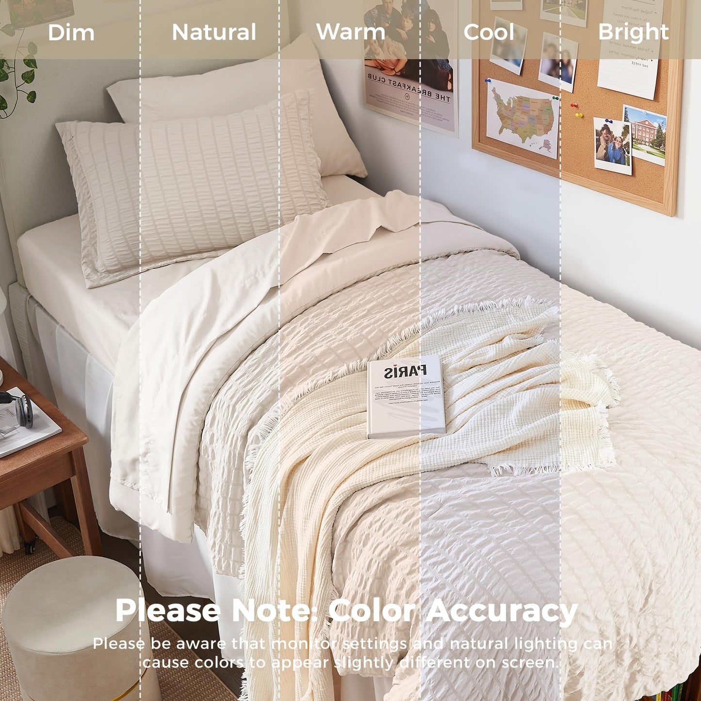 HYMOKEGE Beige Twin Comforter Set Seersucker 5 Pieces, All Season Luxury Bed in a Bag for Bedroom, Bedding Set with Comforters, Sheets, Pillowcase & Sham