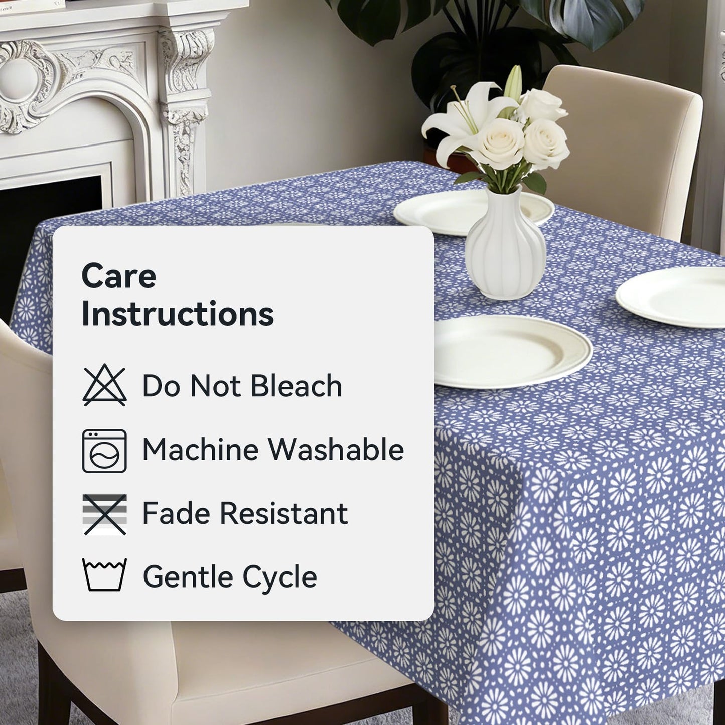 hometrixx Modern Minimalist Rectangle Table Cloth Geometric Floral Washable Wipeable Polyester Tablecloth Stain Wrinkle Resistant Oil Proof Kitchen Decor Table Cover for Dinner Picnic,60x84inch Blue