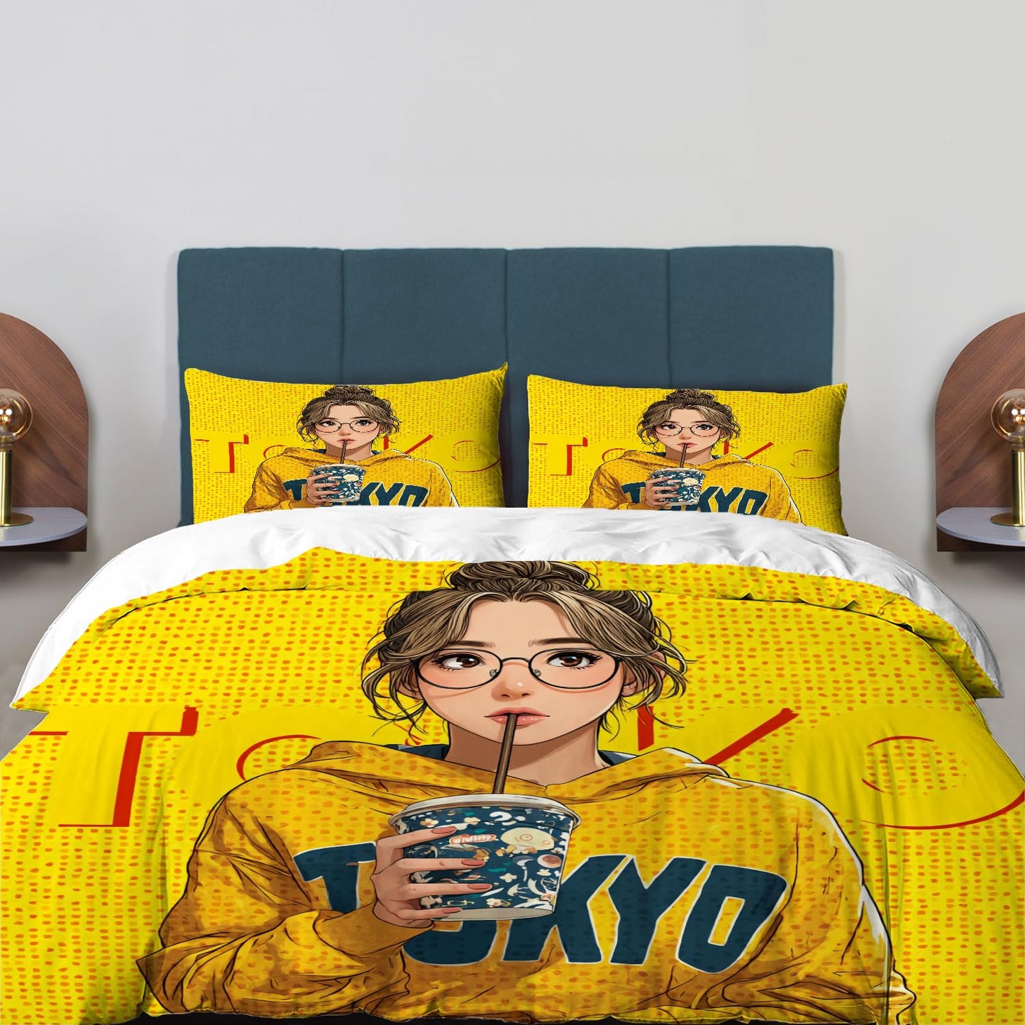 BaoNews Anime Art Digital 100% Cotton Duvet Cover Set Full Size, Hoodie Fashion Drink Bedding Sets Soft Comforter Cover with Zipper Closure and 2 Pillowcases(No Filler)