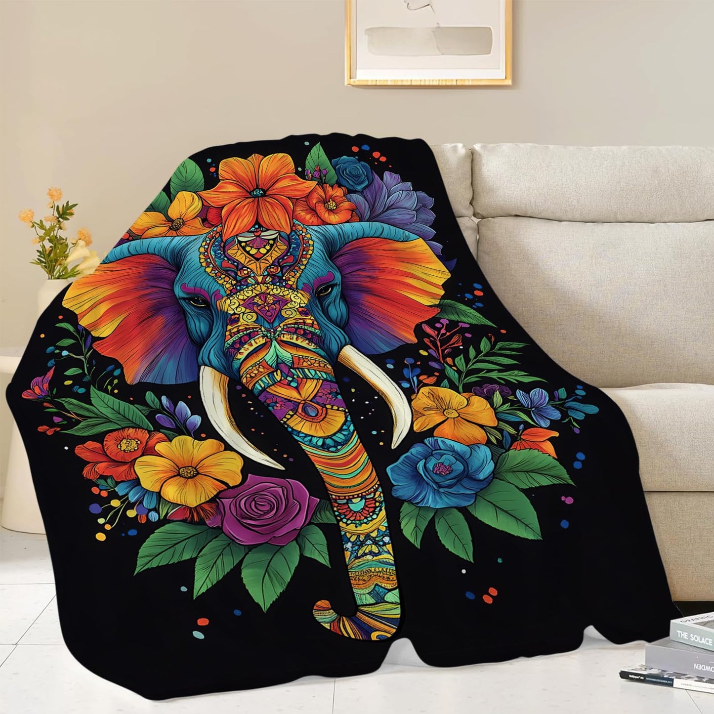Elephant Blanket, Animal Throw Blanket, Elephant Gifts, Colorful Elephants Blankets, Elephants Stuff Fleece Flannel Plush for Women Men Boys Girls Lovers Adults Soft Bedding for Sofa Bed Home 40"X50"