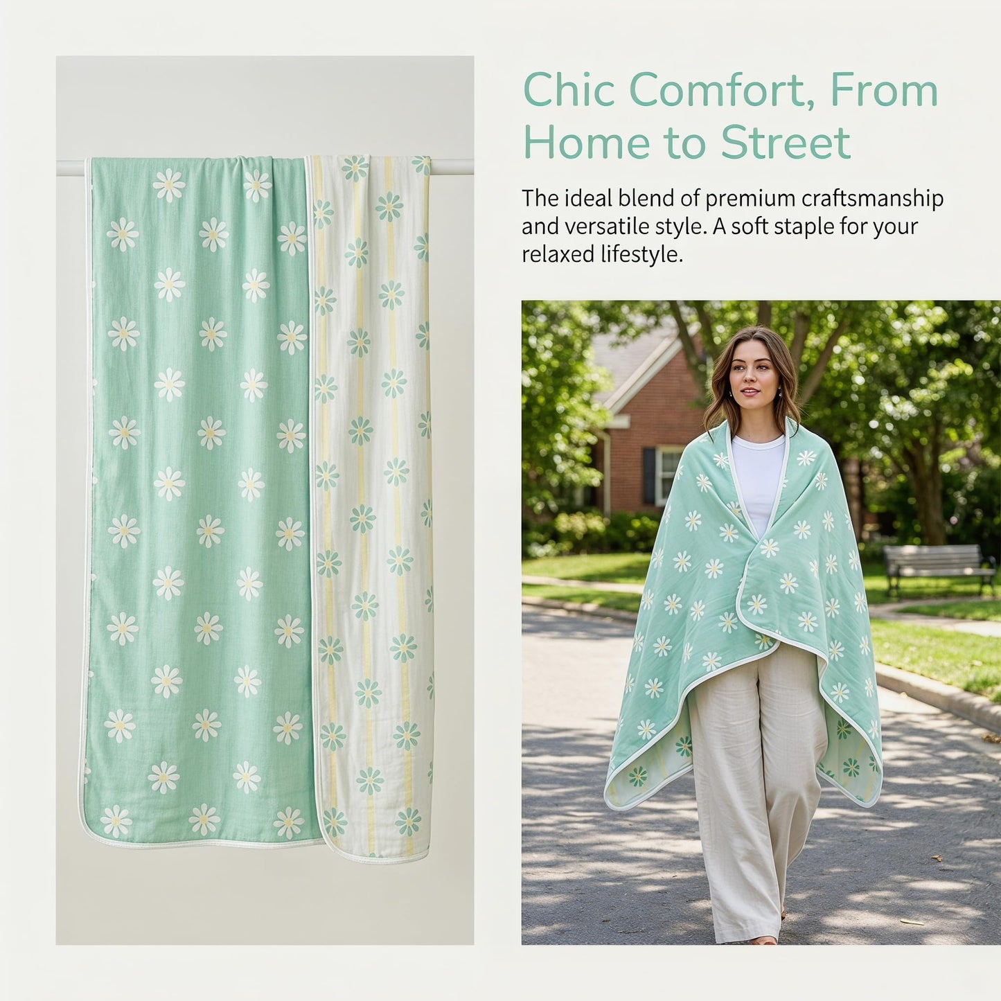 SANACYNA 6-Layer Gauze 100% Cotton Muslin Blankets for Adults Sunflower King 90"x104" Cooling Blanket Soft Breathable Blanket for Sofa Bed Coverlet All Seasons Both Sides (Green, King(90"x104"))¡­