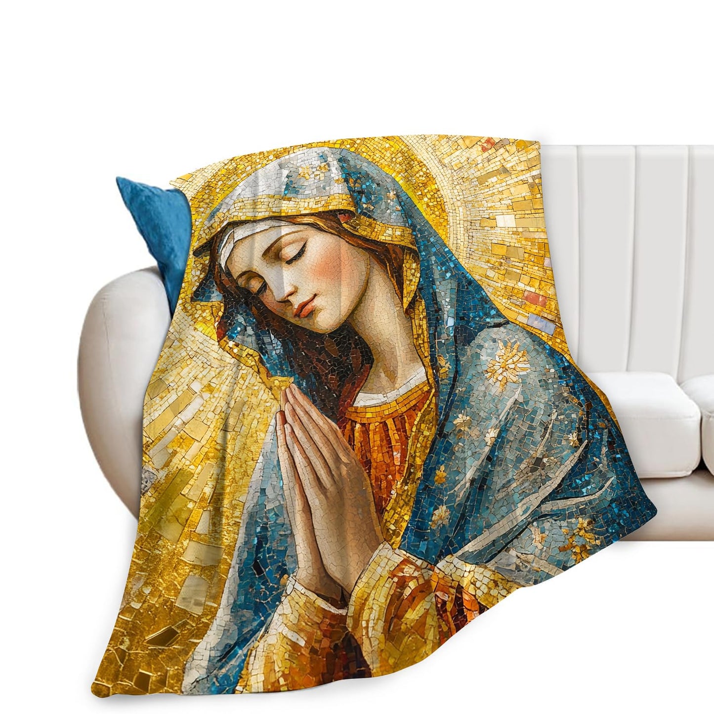 Virgin Mary Blanket Soft Fuzzy Fleece Golden Mother of God Catholic Blankets Decor Cozy Warm Plush Flannel Blanket Gifts for Boys Girls Men Women Home Chair Sofa Couch Bed 50"X40"