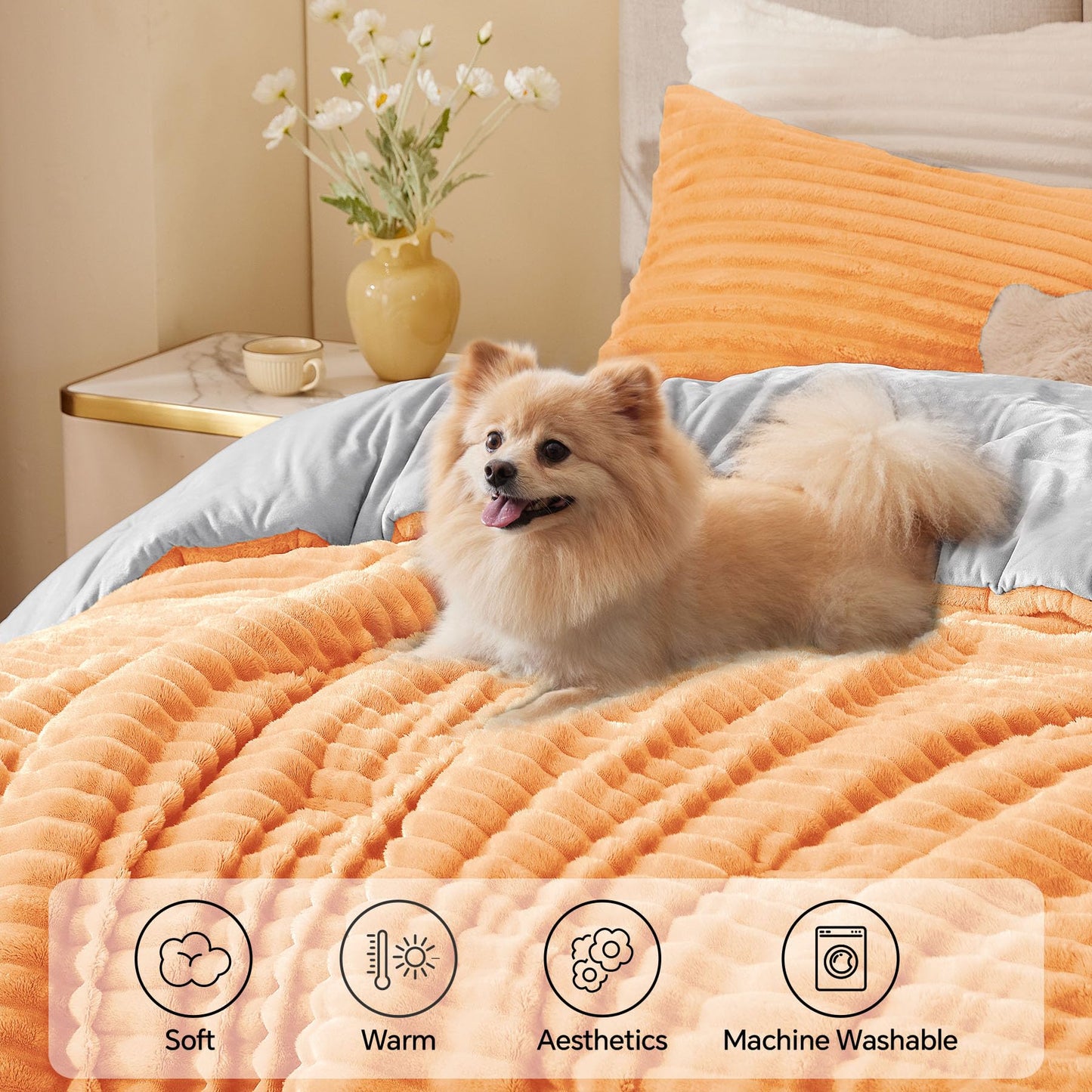 BEDELITE Fleece Queen Comforter Set -Super Soft & Warm Fluffy Coral Bedding, Luxury Fuzzy Heavy Bed Set for All Season with 2 Pillow Cases