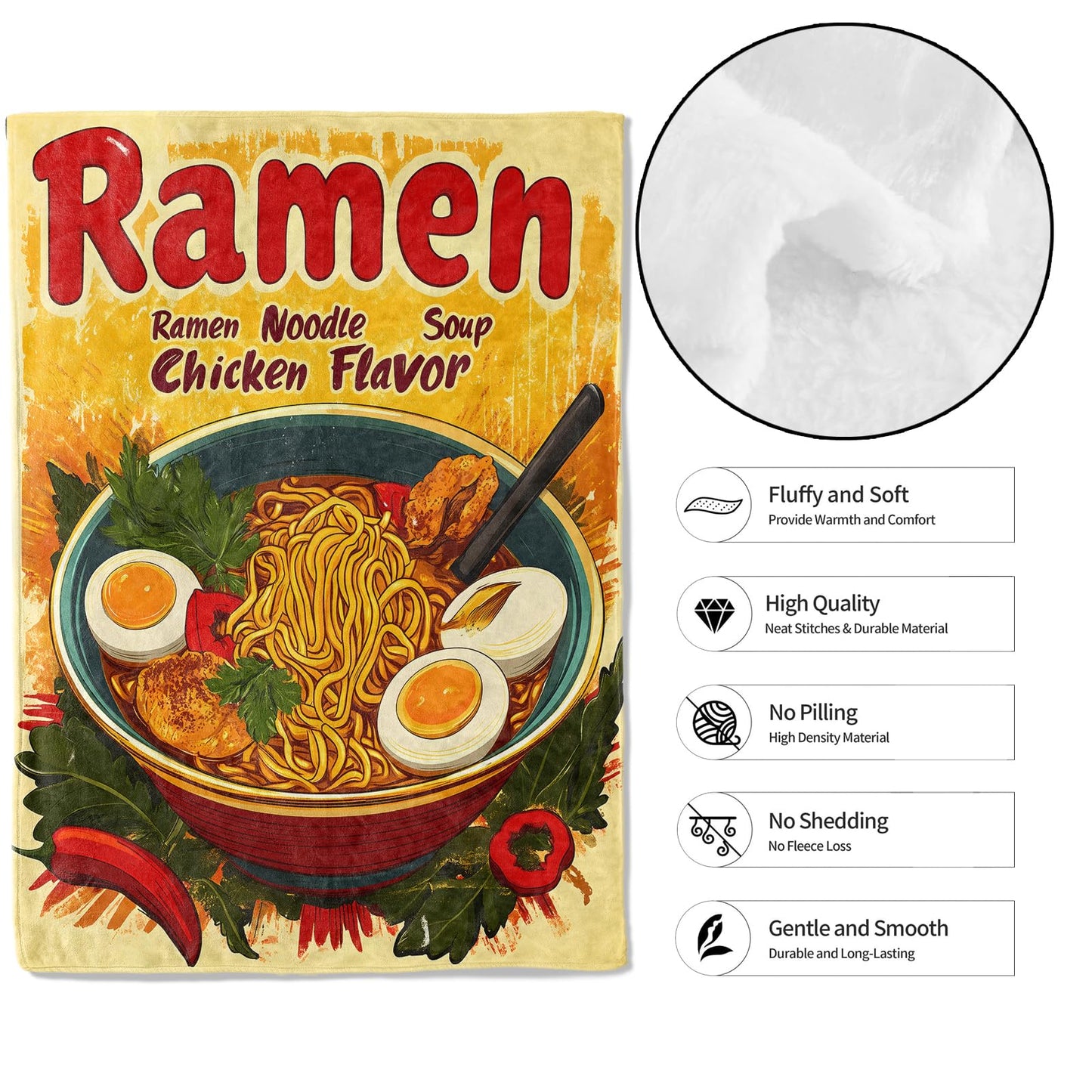 MIEPOS Retro Ramen Chicken Noodle Soup Throw Blanket,50x60in,Soft,Lightweight Flannel,Nostalgic Japanese Food Blankets - Gifts for Kids Women Girls,for Couch Office Travel,Home Living Room Decor