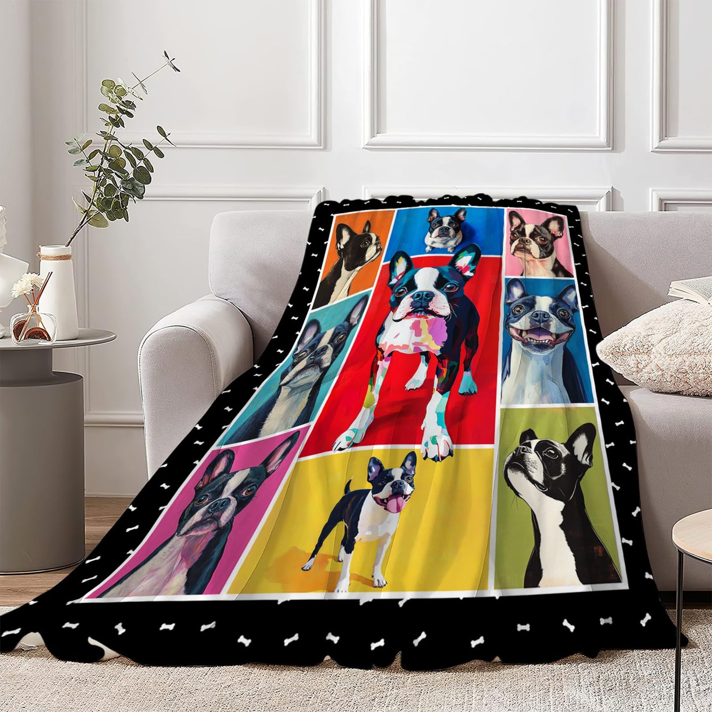 Boston Terrier Blanket, Dog Throw Blanket, Boston Terrier Gifts, Pet Dog Stuff Fleece Flannel Plush for Women Men Boys Girls Lover Adults Soft Bedding for Sofa Bed Office Home Decor 50"X40"