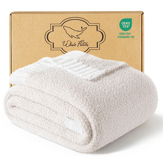 Whale Flotilla Knit Throw Blanket, Ultra Soft Warm Reversible Cozy Decorative Blankets for Couch Sofa and Bed, 50x60 Inch, Camel