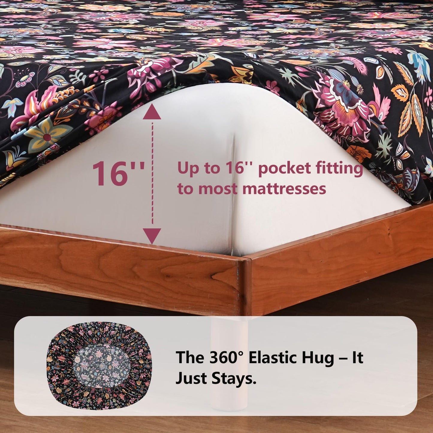 Bedlifes Queen Sheet Set Ultra Soft, Breathable, Silky Flower Deep Pocket 100% Microfiber Bedding, 4 Piece Queen Size with Floral,Black Yellow Flowers