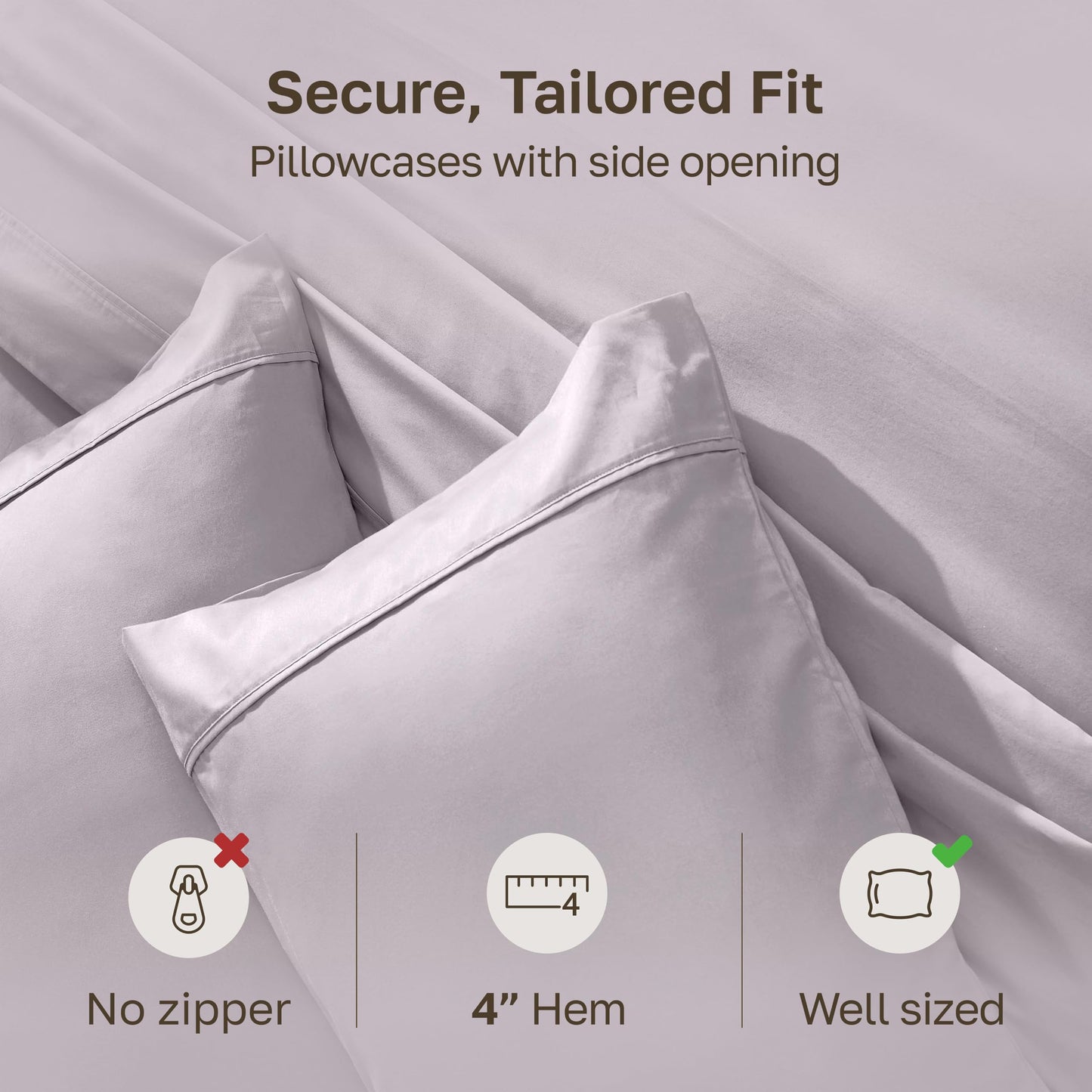 California Design Den Standard Queen Size Pillowcase Set - 400 Thread Count, 100% Cotton Sateen, Set of 2 Pillow Covers, Soft and Breathable - Dusky Lavender Grey