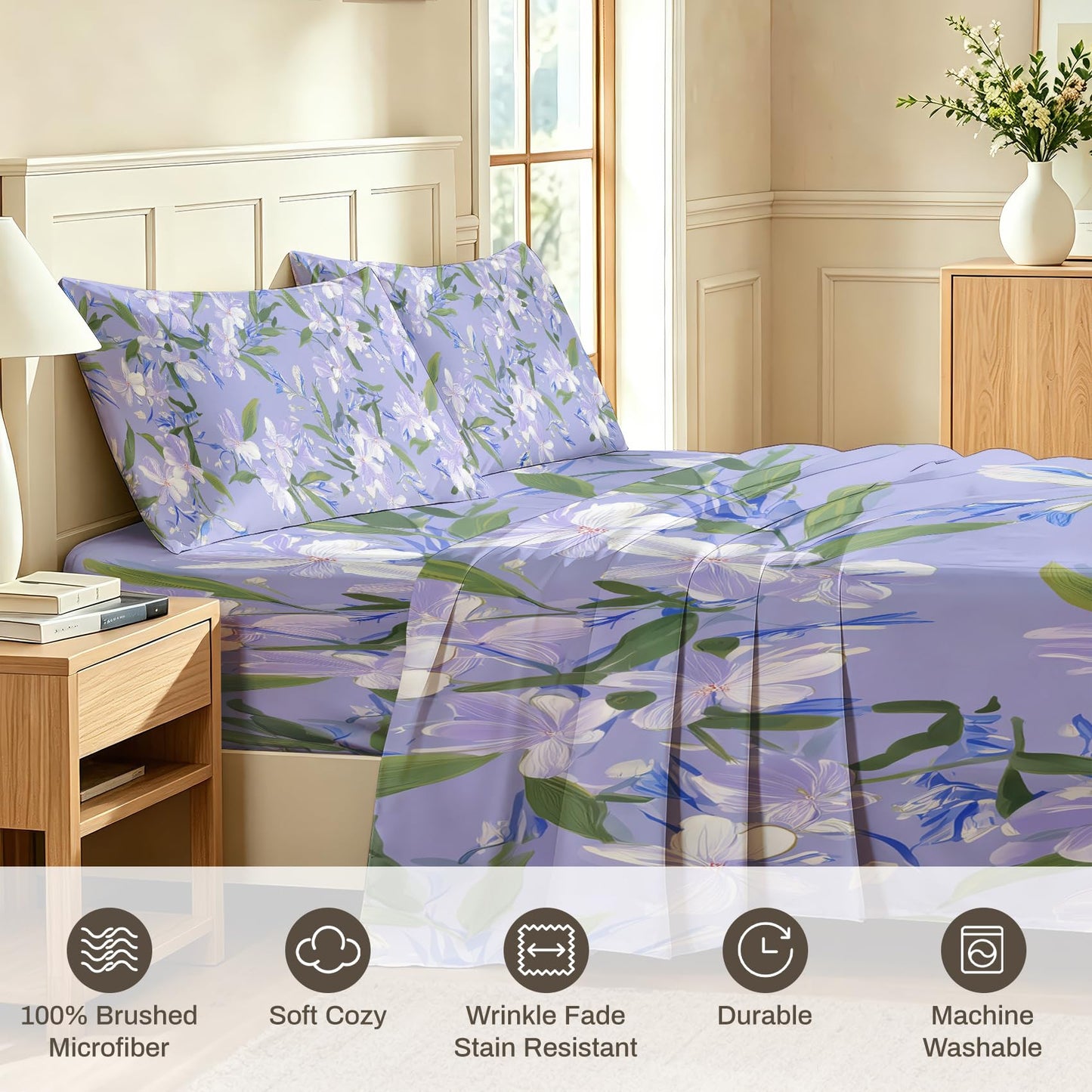 Purple Floral Queen Bedding Set Romantic Flower Sheet Sets