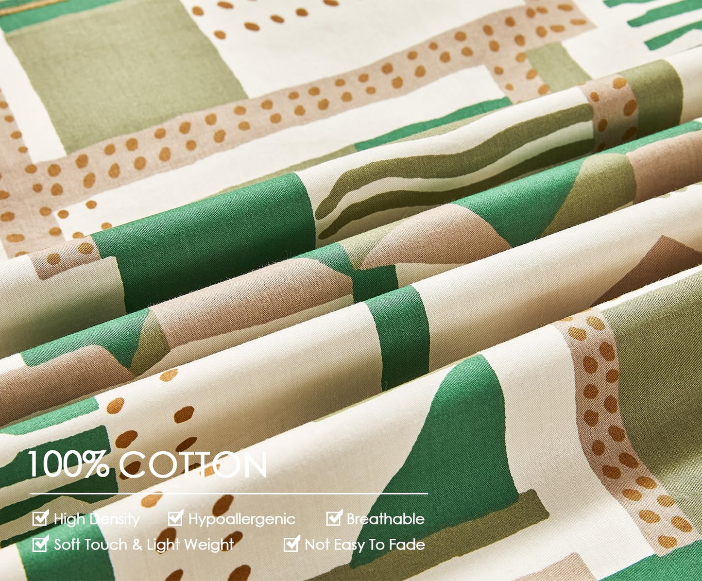 SLEEPBELLA Comforter King Size, 600 Thread Count Cotton White Printed with Green & Brown Geometric Comforter Set, Down Alternative Bedding Set 3Pcs(King, Green Geometric)