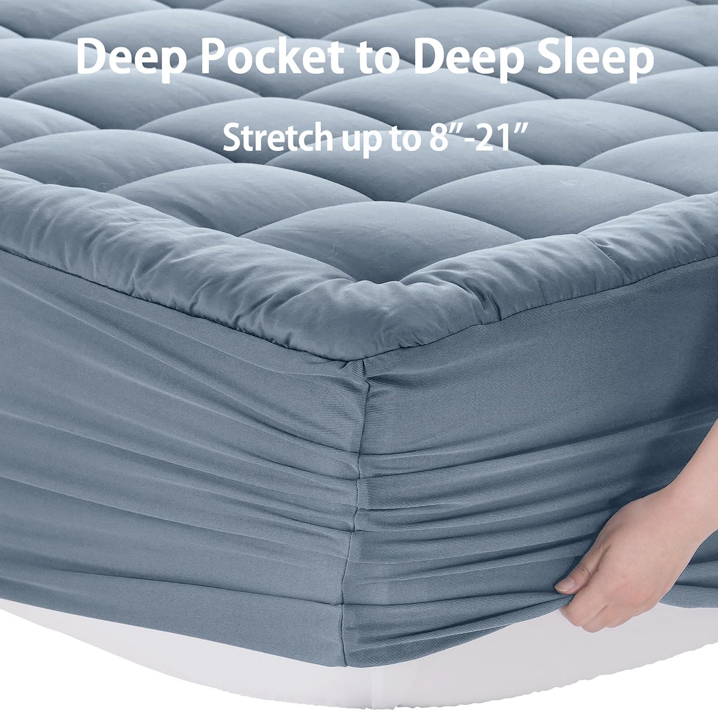 EASELAND Queen Size Mattress Pad Pillow Top Mattress Cover Quilted Fitted Mattress Protector 8-21" Deep Pocket Cooling Mattress Topper (60x80 Inches, Dusty Blue)