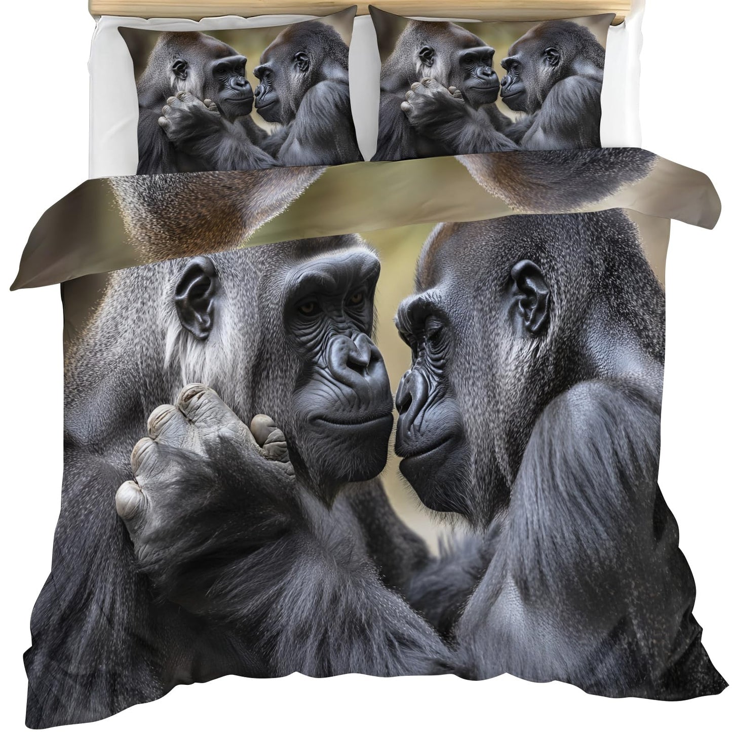 Twin Size Duvet Cover Gorilla Print Duvet Cover Gorilla Comforter Cover Wild Animal Bedding Kids Room Bedding Decor (Reversible Printing)