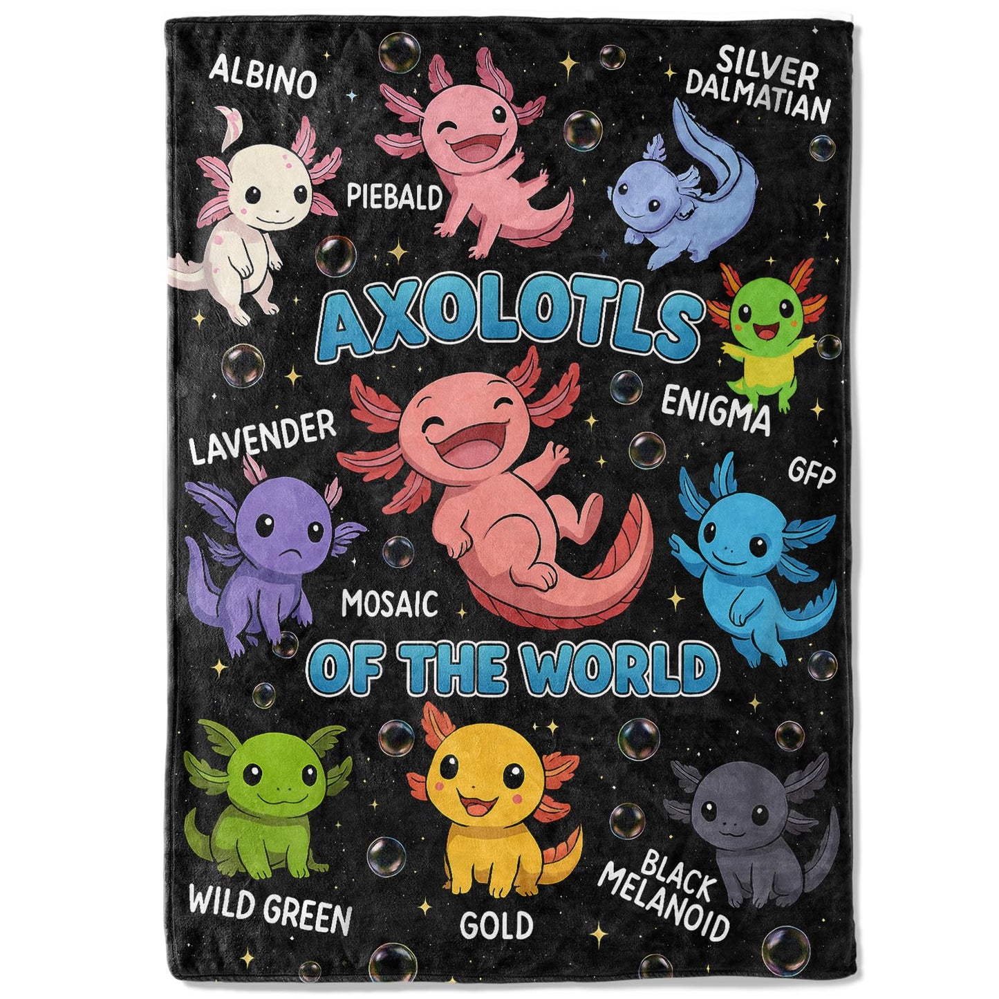 coedoaes Cute Axolotl Fleece Blanket,40x50in,Cartoon Axolotls of The World Black Throw Blankets,Soft Cozy Lightweight, Ideal for Bed Living Room Home Farm Decor,Kids Amphibian Fans Gifts
