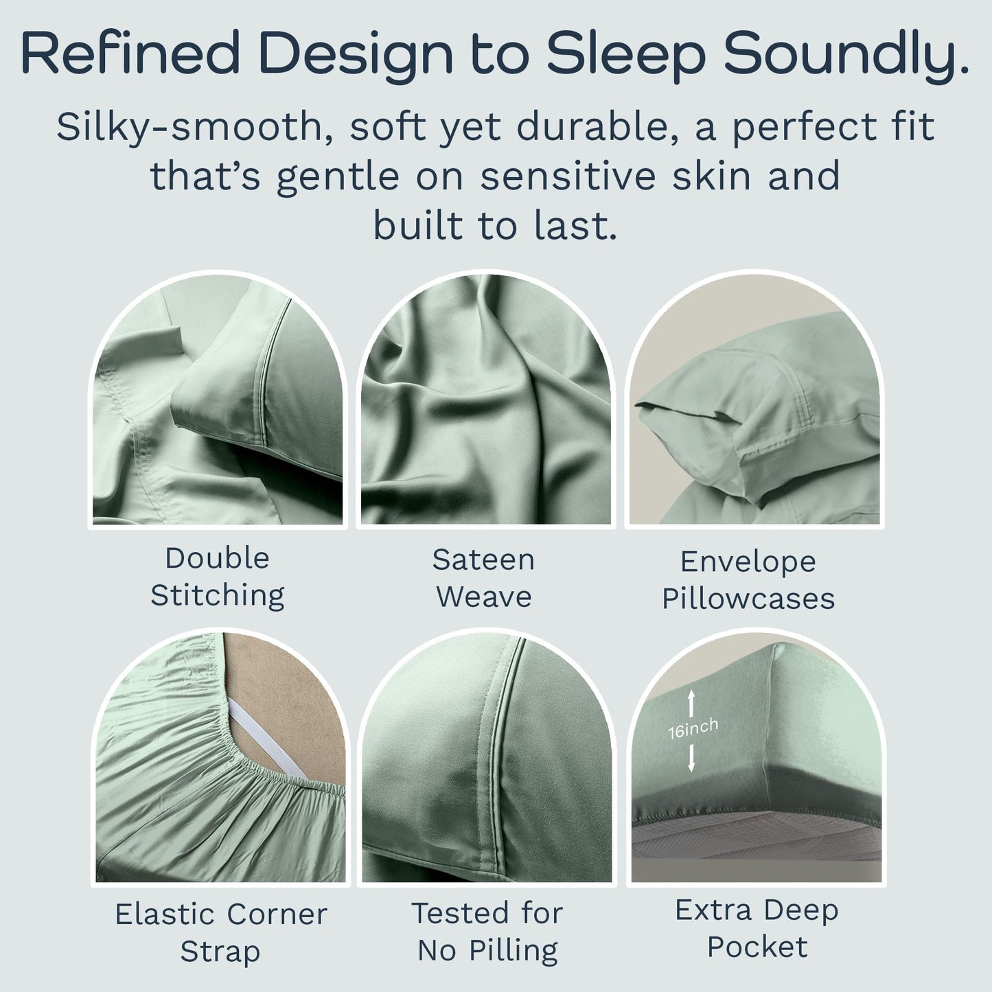 Olive + Crate Tencel Lyocell Eucalyptus Twin Sheets Set - Extra Long Sheet Set - Cooling Tencel Sheets for Hot Sleepers with 16 Inch Deep Pocket Fit - Spring Sage 3-Piece Set