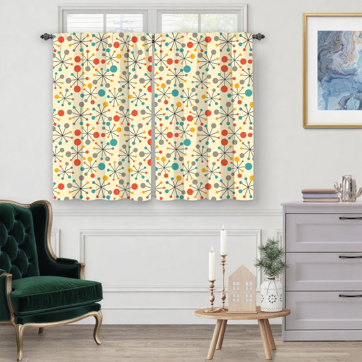 Worltoldb Mid Century Kitchen Curtains Cafe Curtains for Bathroom Dining Room Living Room Pocket Window Drapes 2 Panels Set 28"x36"