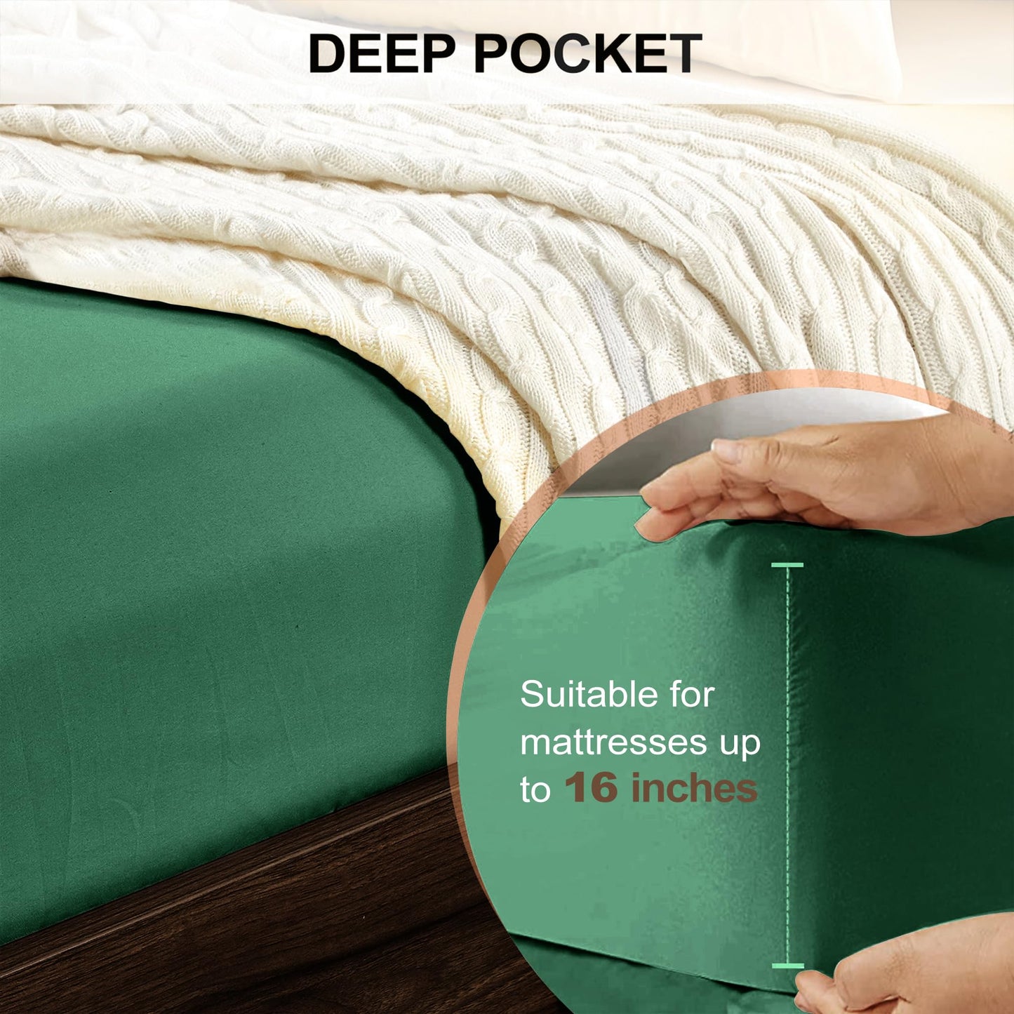 FreshCulture Queen Fitted Sheet - Hotel Quality, Ultra Soft & Breathable Brushed Microfiber, Deep Pocket, Cooling Fitted Sheets for Queen Size Bed (Dark Green)