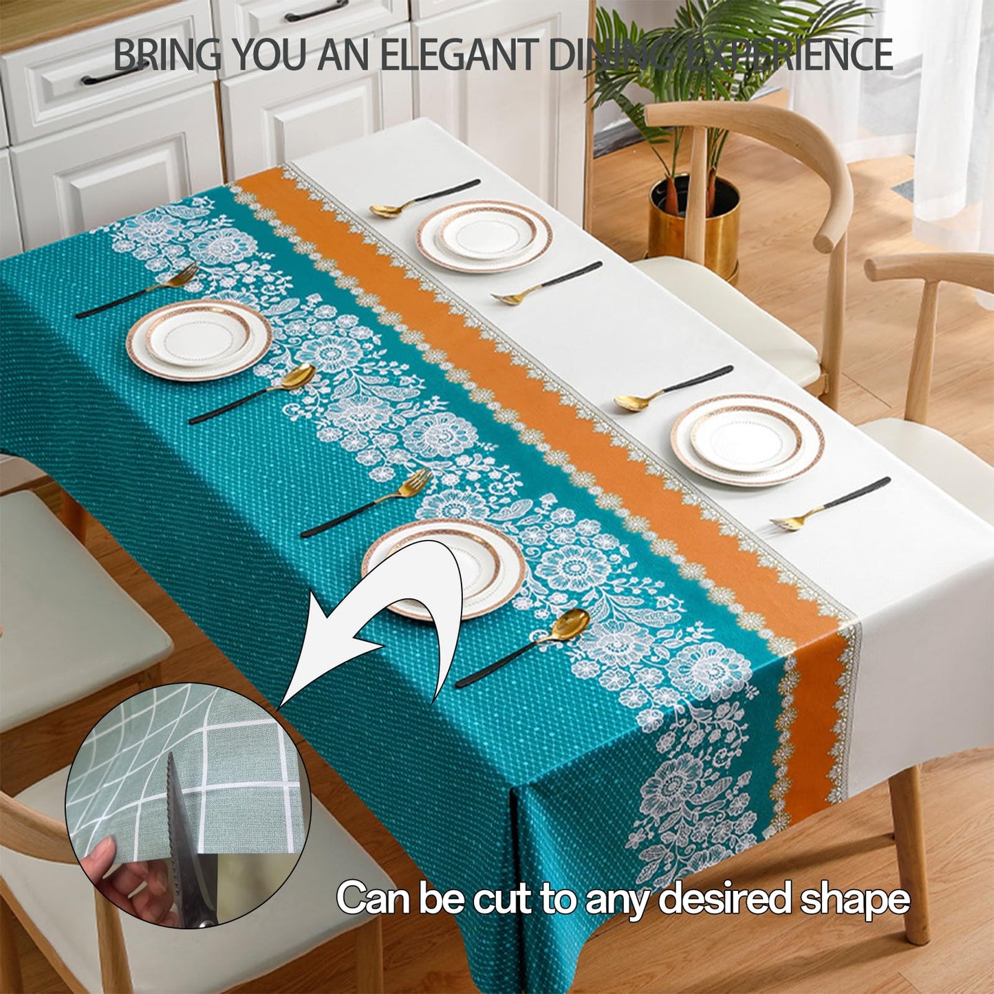 Qvthpv 55 * 70 inch Rectangle Tablecloth, Waterproof, oilproof and heatproof Functions，Just Wipe Gently and There's no Need for Washing for Dining Wedding and Outdoor (Lace - Mihua Blue)