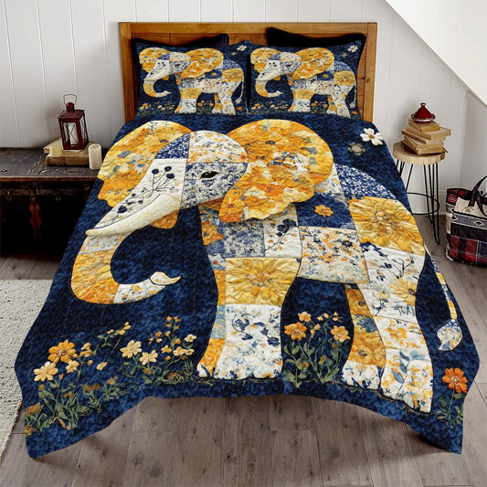 Jeminise Elephant Quilt Set, Animal Patchwork Printed Quilt Bedset, Patchwork Style Quilts Twin Full Queen Size Elephant Pattern Blanket Bedspread, Elephants Bed Set Bedding Gift