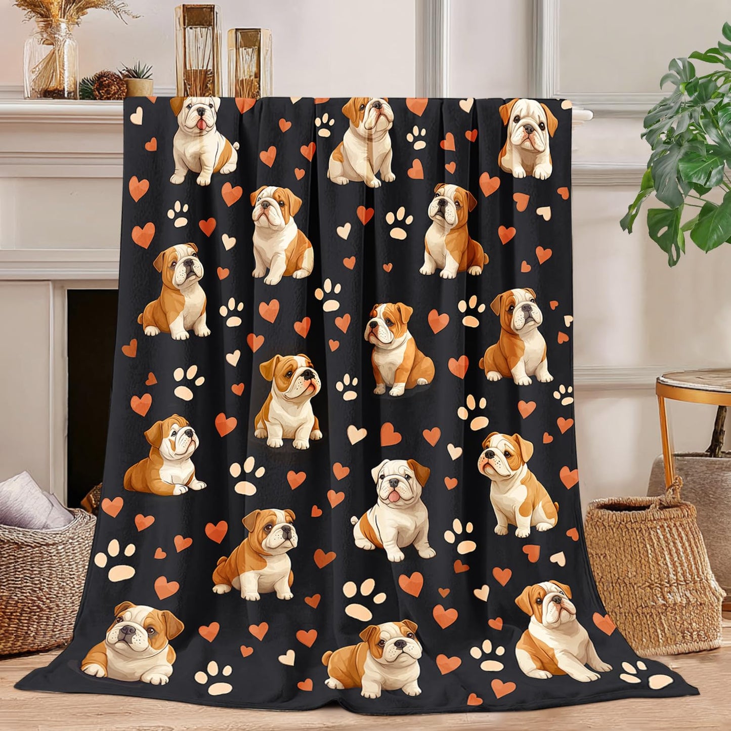 English Bulldog Blanket English Bulldog Decor Cozy Animal Throw Super Soft Plush Flannel Fleece Blanket Gift for Kids Adults Men Women Ultra Warm & Lightweight Flannel, 50"X40"