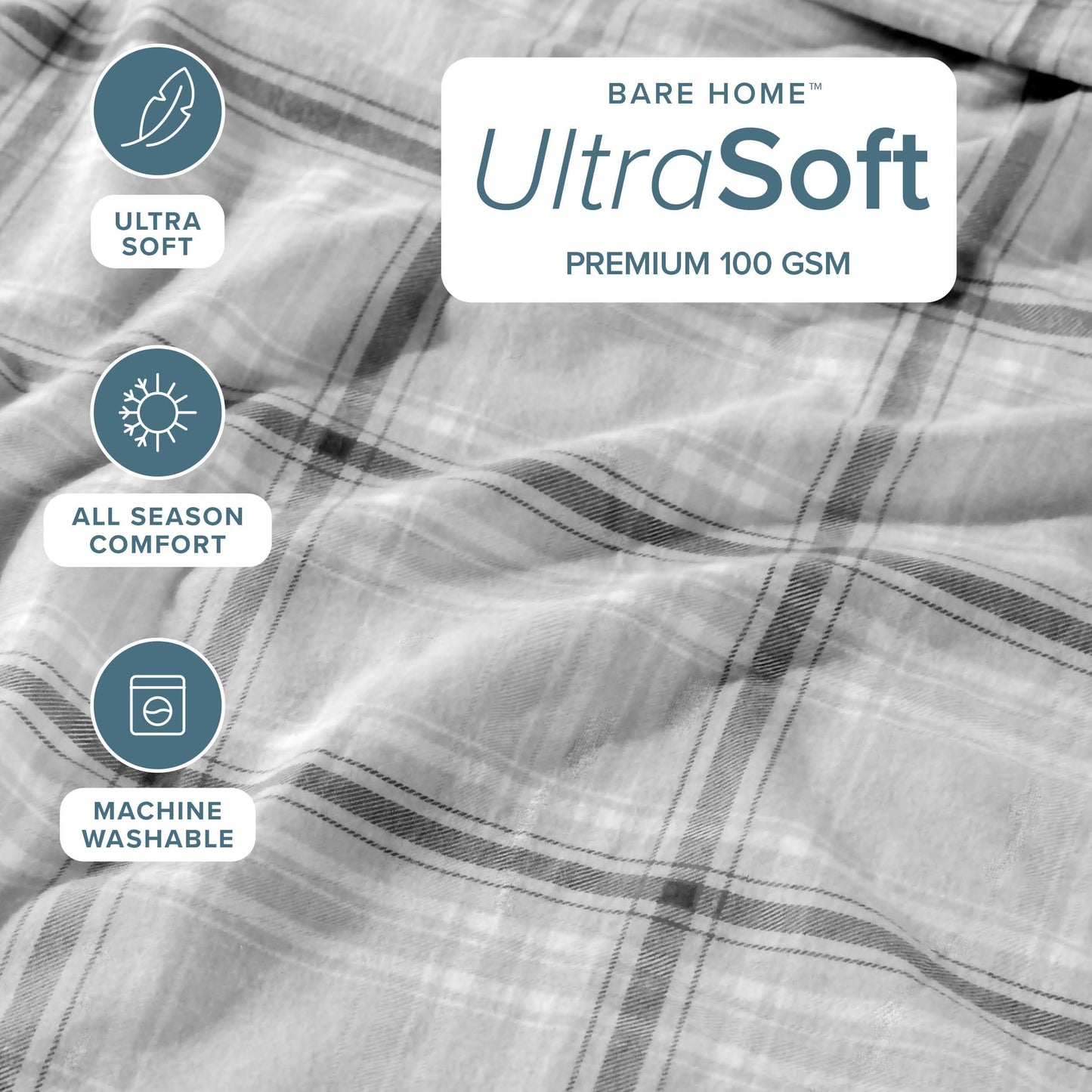 Bare Home Queen Sheet Set - Luxury 1800 Ultra-Soft Microfiber Queen Bed Sheets - Double Brushed - Deep Pockets - Easy Fit - 4 Piece Set - Bedding Sheets & Pillowcases (Queen, Tartan Plaid)