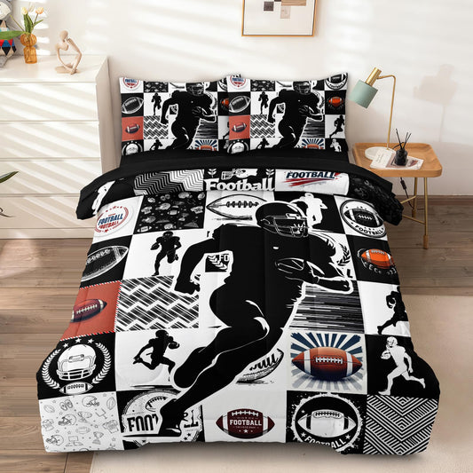 HICAND 5 Pcs Football Full Bedding Set for Boys Teens, Full Size Sports Cool Football Boys Comforter Set with Sheets