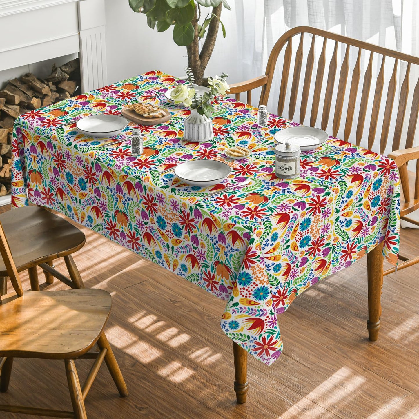 Horaldaily Mexico Tablecloth 60x84 Inch Rectangular, Halloween Cinco Dia De Los Muertos Design White Seasonal Table Cover for Party Picnic Dinner Decor