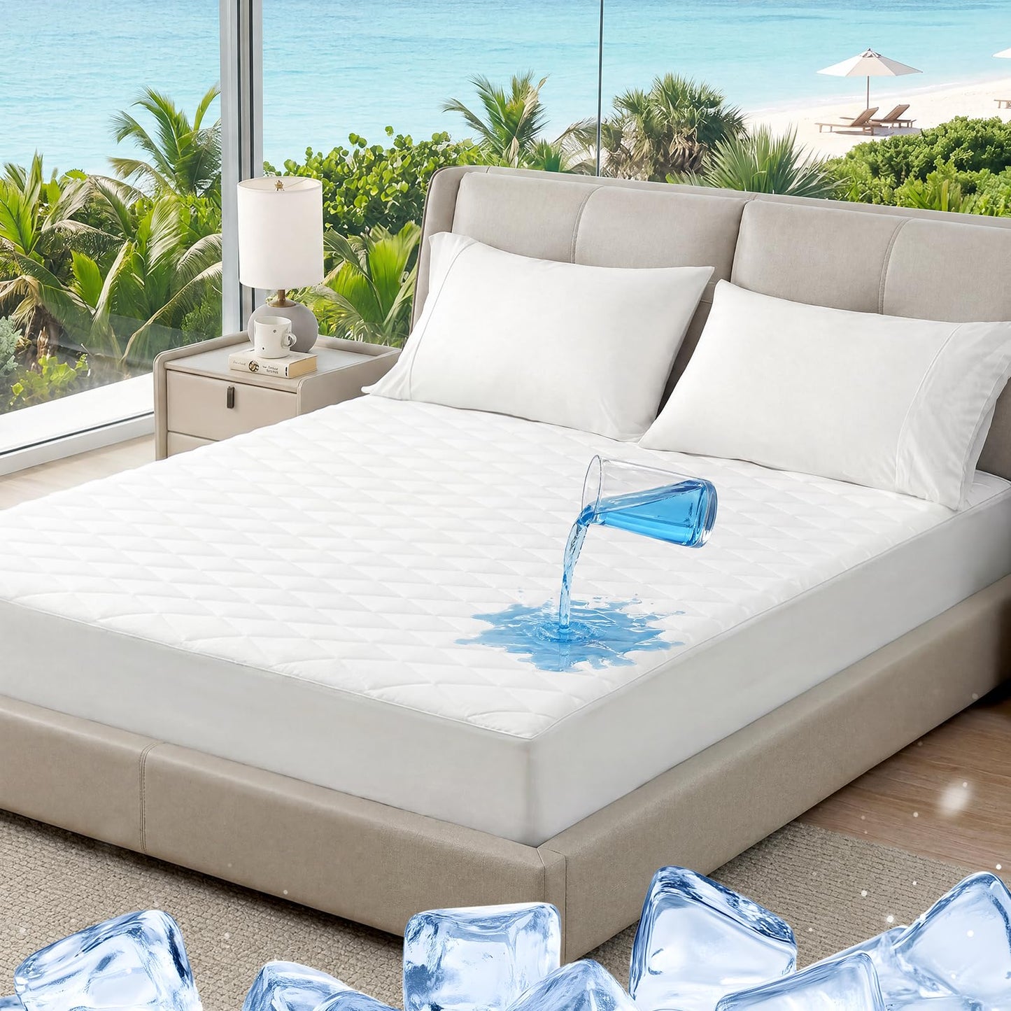 Cozy Bliss Leakproof Cooling Mattress Protector Full, Q-Max 0.45 Soft Noiseless Breathable Mattress Topper Cover, with Deep Pocket Fits 8–18 Inches for Summer Bed Hot Sleepers, White