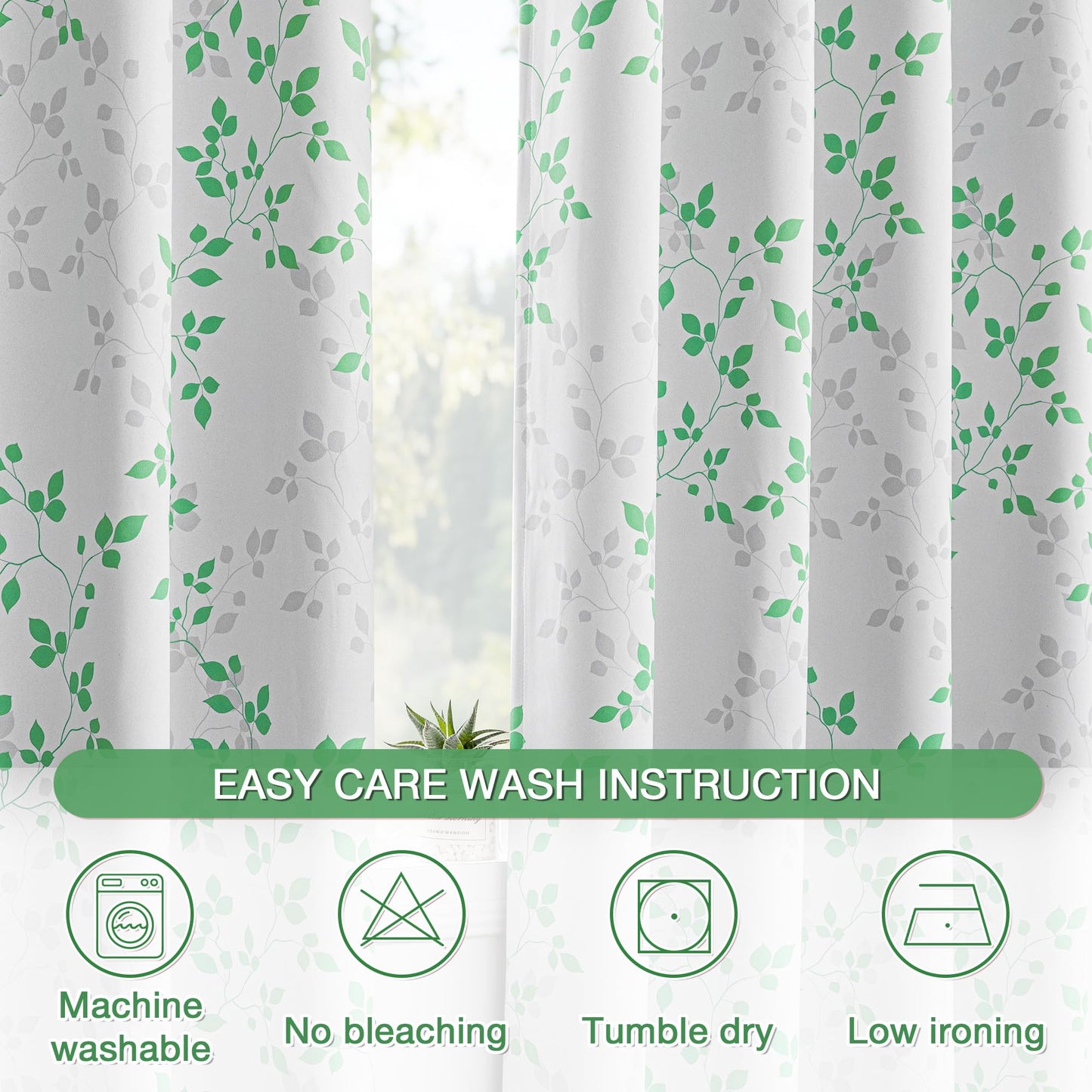 MEETSKY 95% Blackout Curtains for Bedroom, Green and Grey Leaf Curtains 84 Inches Long 2 Panels, Patterned Curtain Living Room Thermal Insulated Room Darkening Grommet Drapes, Each Panel 52" W