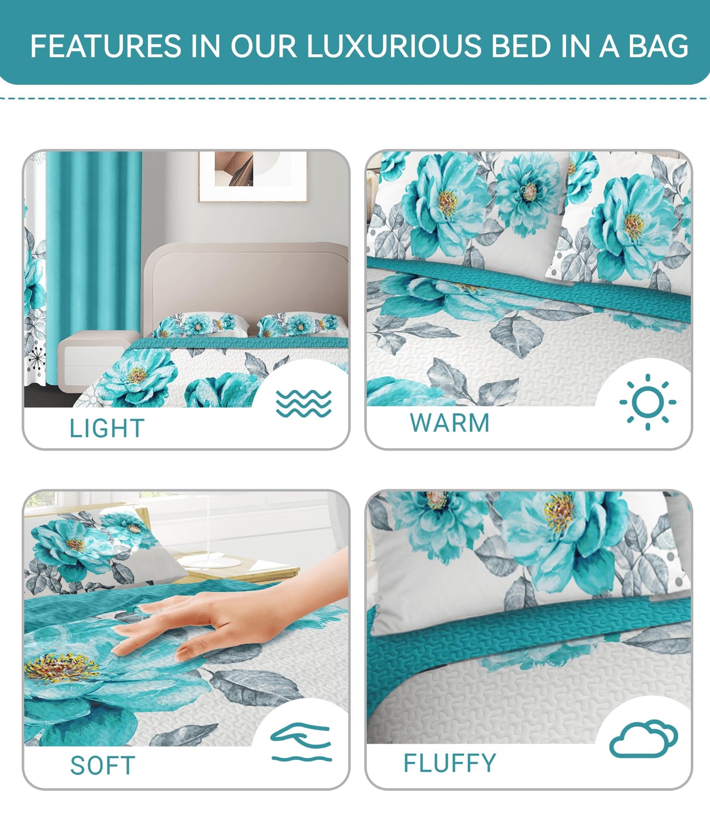 CozyCreatures Vintage Boho Mint Green King Light Comforter Set, 9-Piece Bed in a Bag with Curtains, Brushed Microfiber Bedspread Set with Matching Curtains for Master Bedroom, Machine Washable