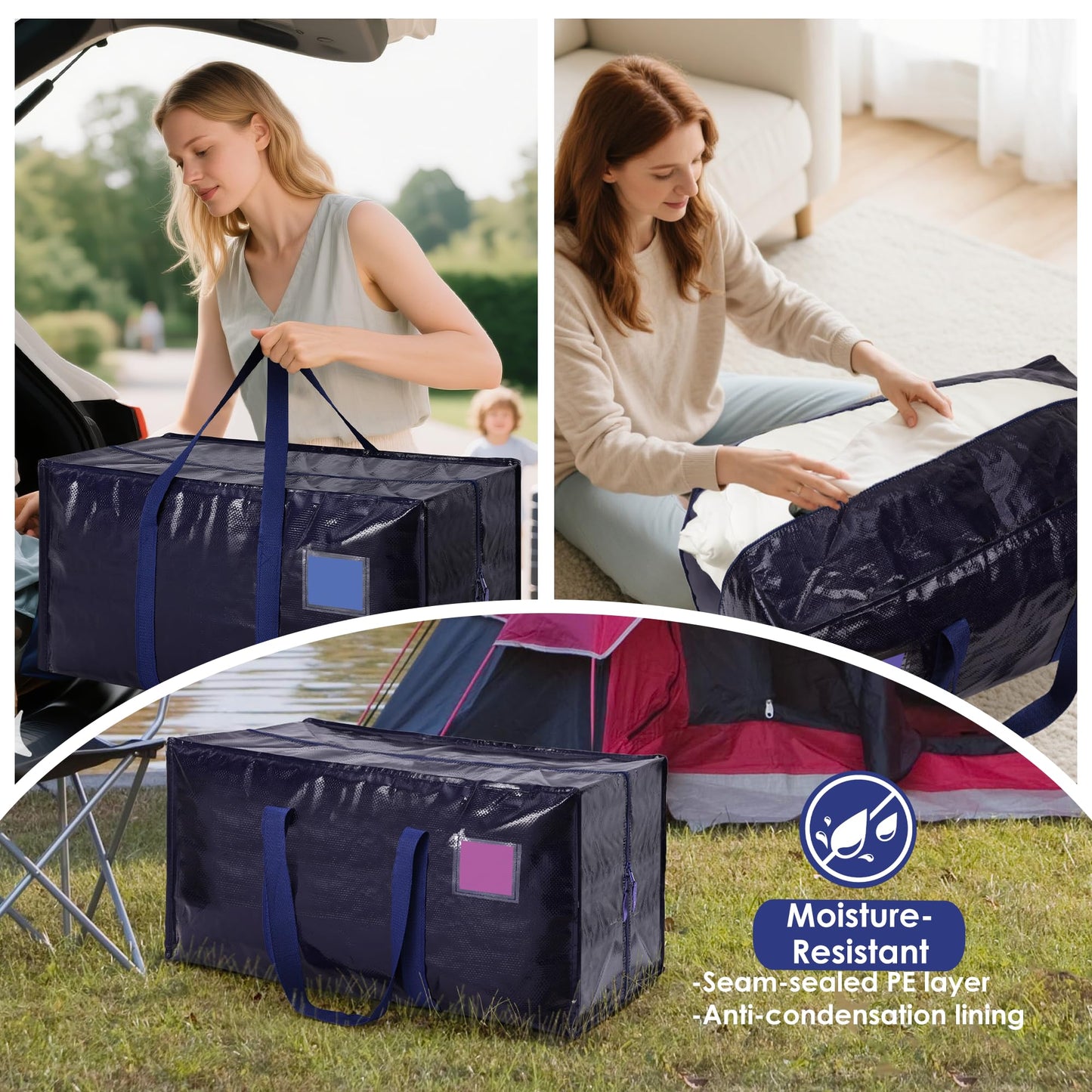 RMOHRO 6 Pack Moving Bags Heavy Duty 210GSM with Full-Open Side Zipper, 93L 220lbs Waterproof Foldable Storage Totes for College Dorm Move-In, Moving Boxes Alternative & Home Organization, Blue