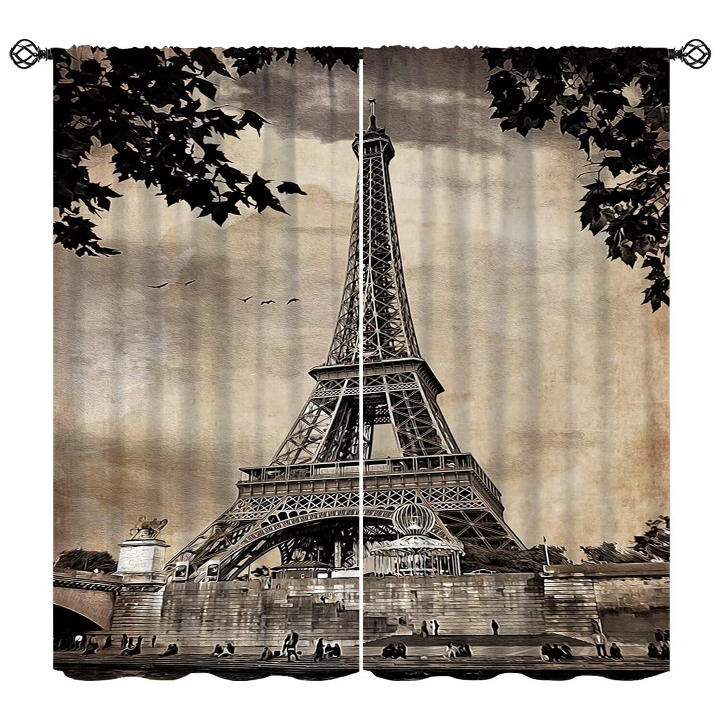 Wallira Paris Eiffel Tower Curtains European Famous Place Cityscape Scene Paris Landmark Decor Rod Pocket Window Treatments for Girl Women Aldult Bedroom Living Office Restaurant Drapes 41" W X 45" L