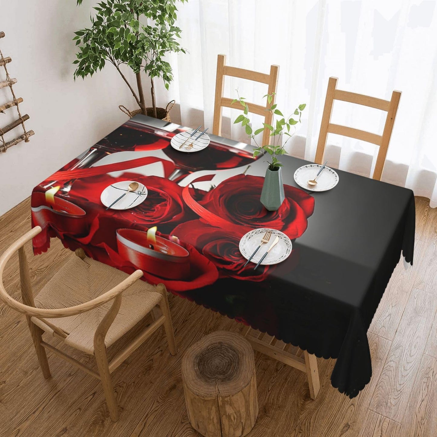 NEEZSEEZ Red Wine Rose Candle Rectangle Tablecloth 54x72 Inch Red and Black Romantic Burgundy Blossom Floral Table Cloth Table Cover Kitchen Decorations for Home Dinner Party