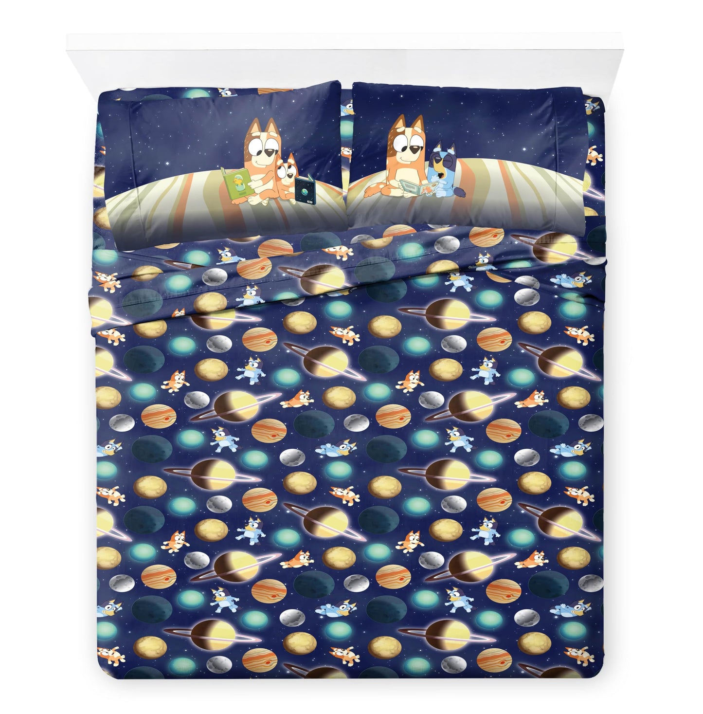 Jay Franco Kids Comforter Set Includes Sheets and Pillow Covers - Soft and Cozy Bed Set for Stylish Room Decor, Blue - Bluey & Bingo, 7 Piece Queen