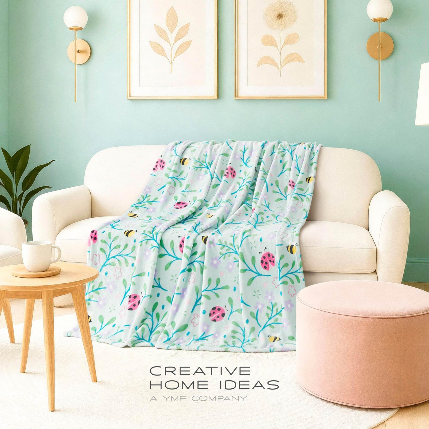 Creative Home Ideas Oversized Plush Throw Blanket 60" x 70", Bees and Lady Bugs