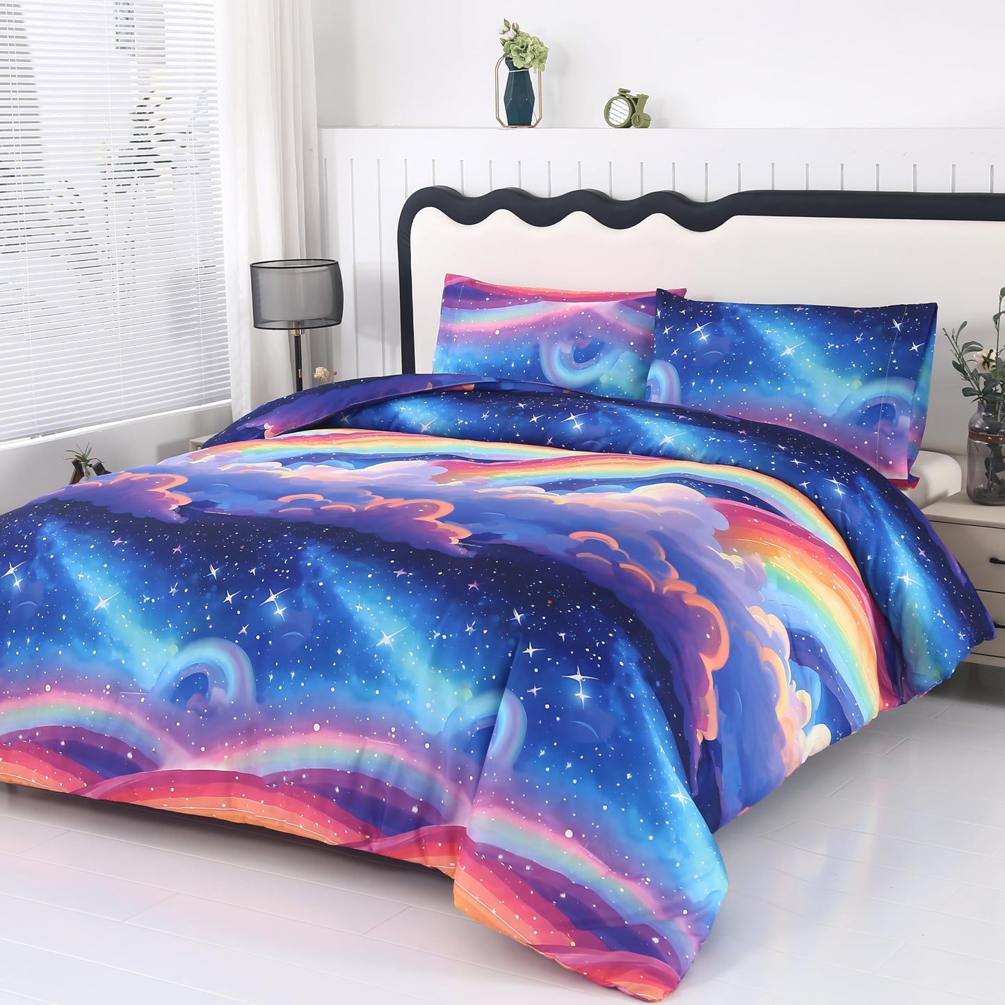 MAG 3Pcs Rainbow Twin Comforter Sets,Colorful Microfiber Digital Printing,Space Galaxy Theme Bedding Set,All Season with 1 Comforter + 2 Pillowcases for Kids Boys and Girls,Breathable and Wrinkle.