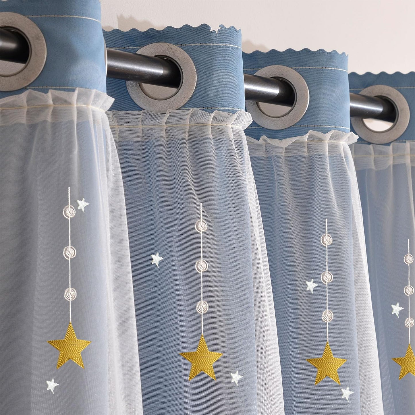 Blue Shooting Star Pattern Living Room Bedroom Blackout Insulated Double Layer Curtains for Girls Bedroom Kids Room Decor(47" W x 66.9" L)