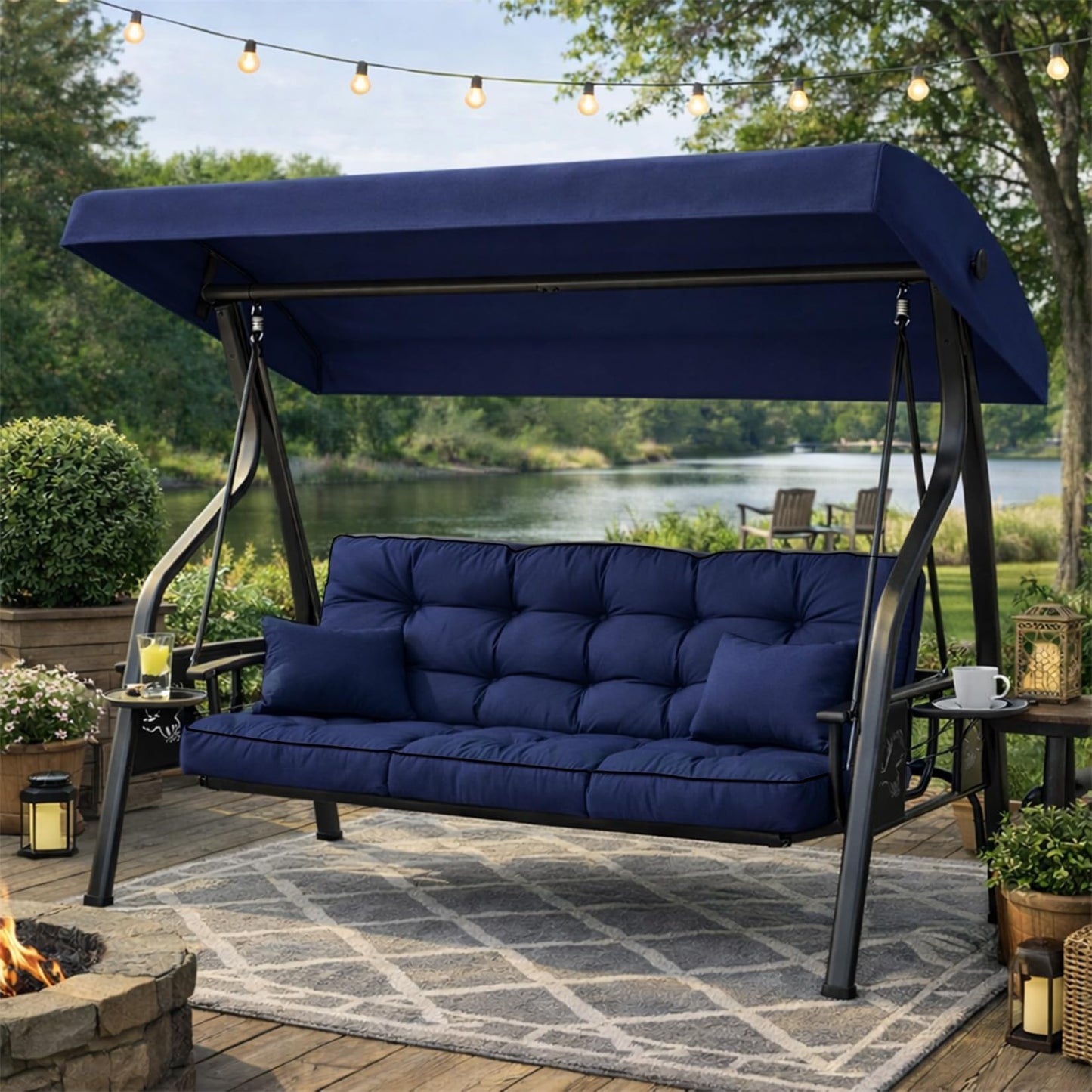 Kerkrot Porch Swing Cushions, Waterproof & Fade Resistant Outdoor Swing Cushion 55 Inch, Swing Cushions 3 Seater Replacement for Outdoor Furniture, Patio, Garden (Navy, 55 x 40 inch)