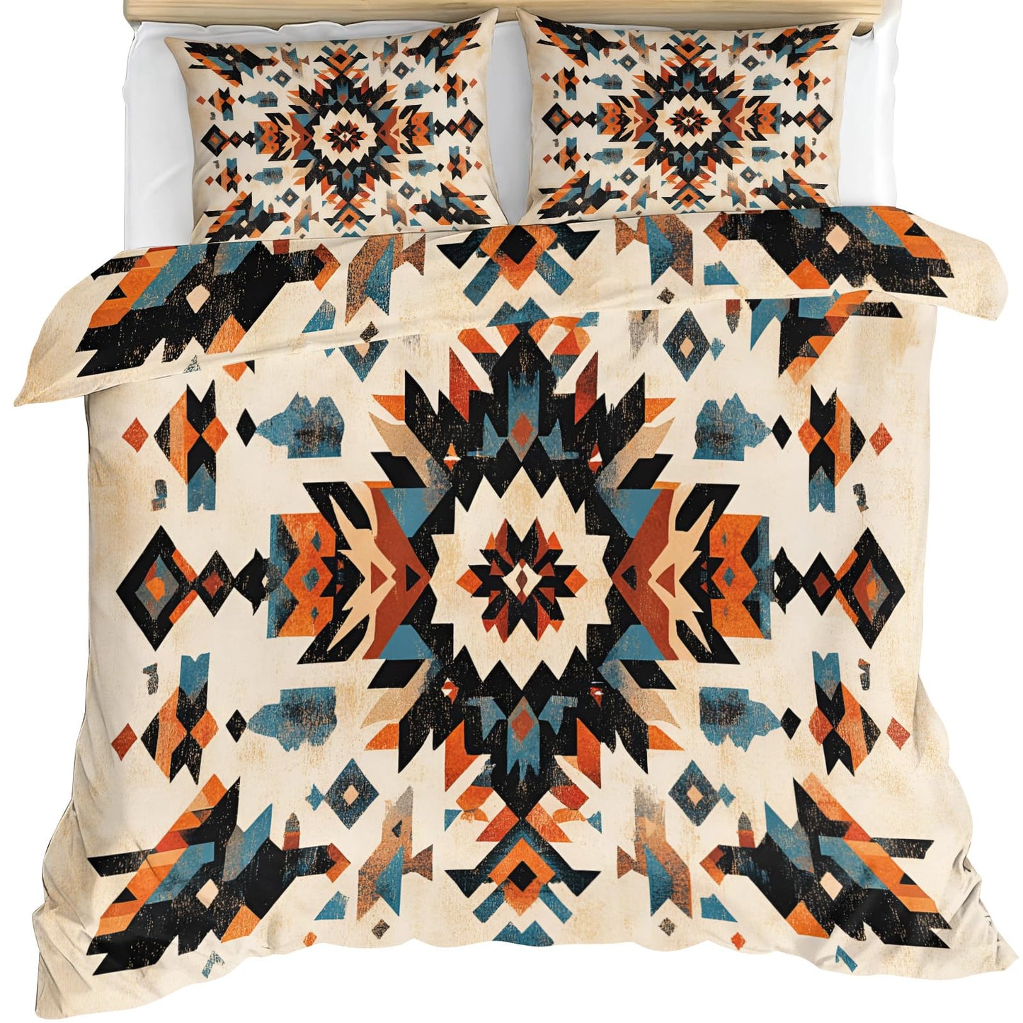 GKPLY Navajo Geometric Duvet Cover King, Tribal Aztec Bedding & Bedroom Decor, Southwestern Comforter, Zipper Closure, Rustic Ethnic Duvet Cover & 2 Pillowcases, Reversible Print