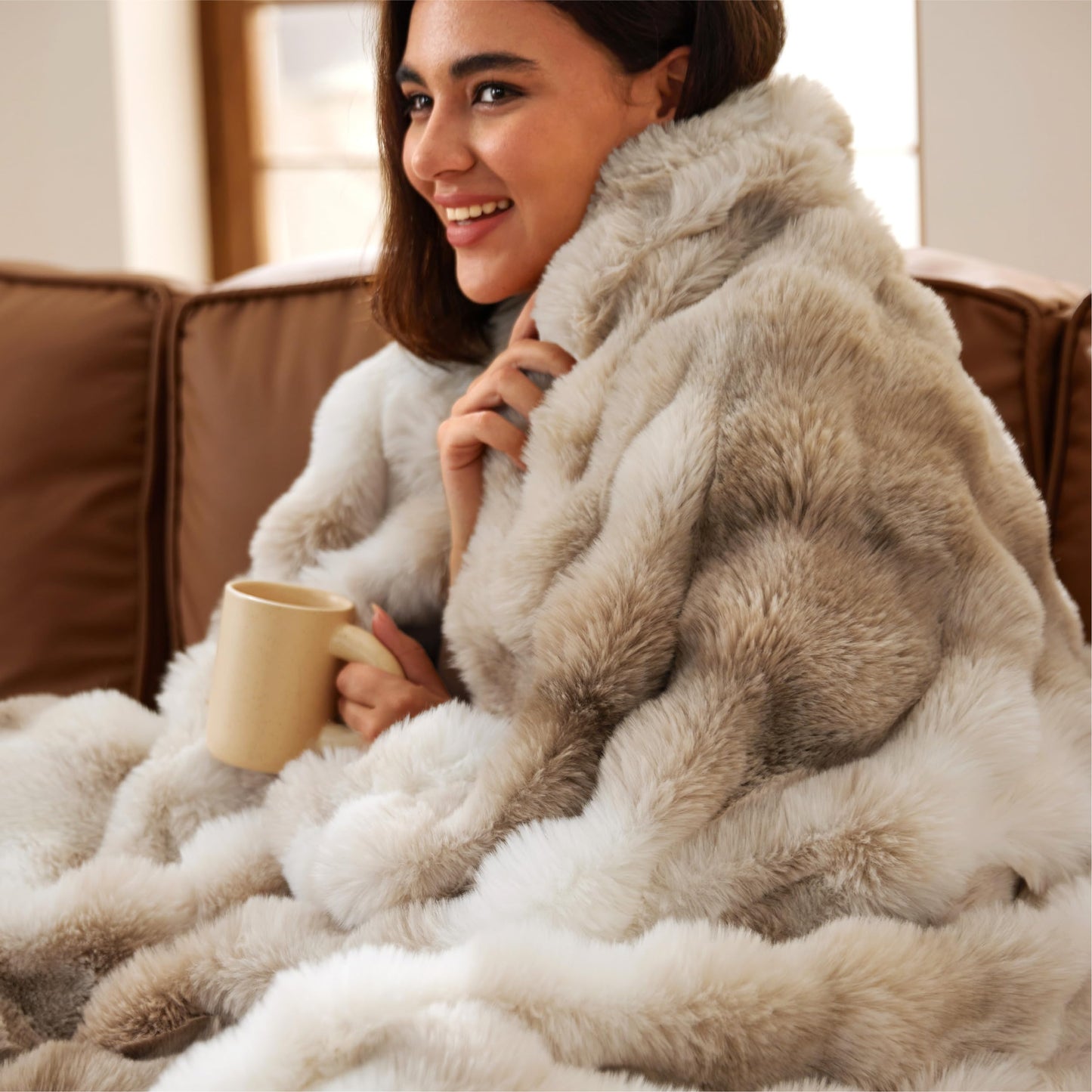 Bedsure Soft Fluffy Faux Fur Throw Blanket for Couch Sofa Chair, Fuzzy Fleece Bubble Blanket Cozy Gifts for Women Men Teen Girls, Taupe Brown Cloud Throw Minky Bed Cover Thick Warm Plush Bedding